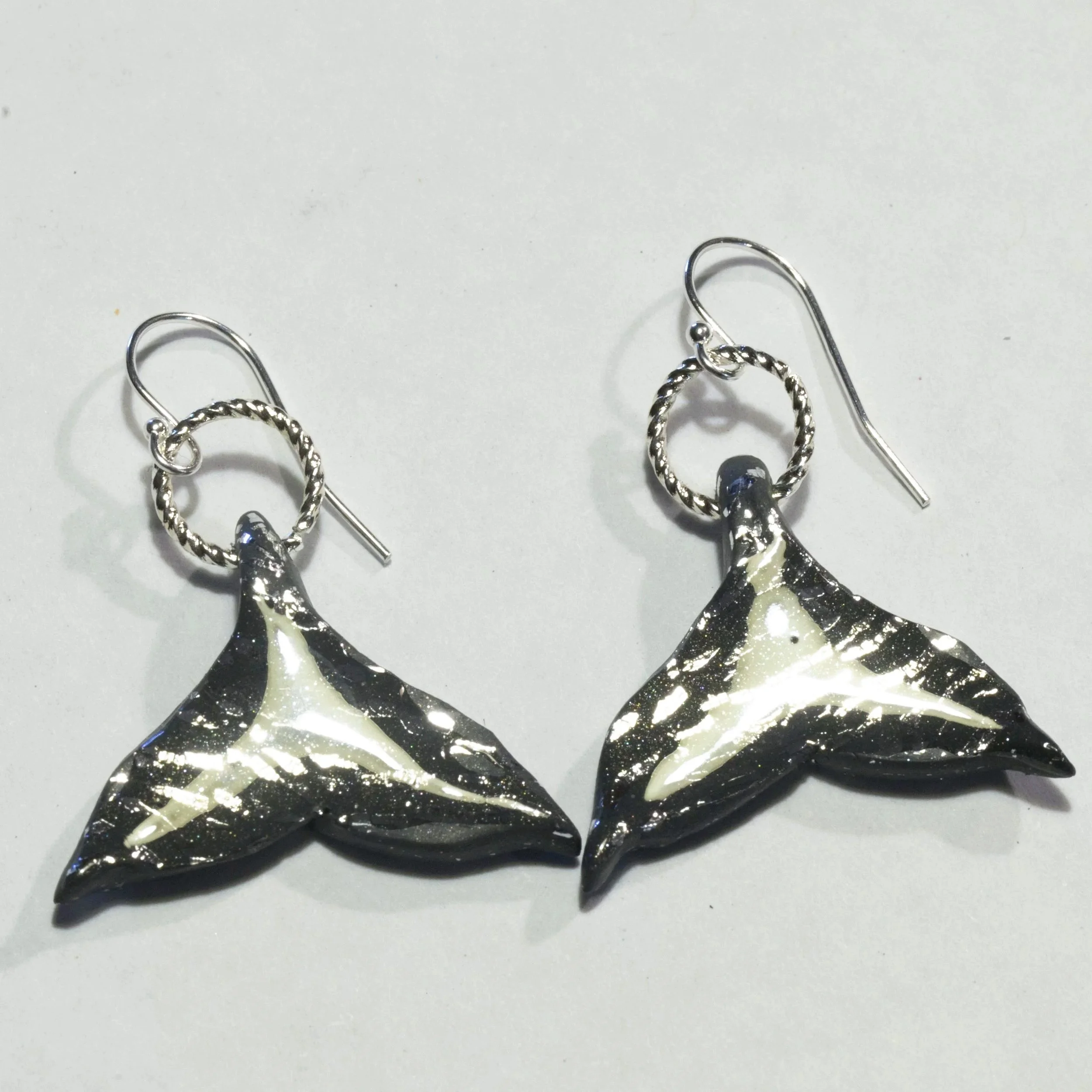 Whale Tail Gray Earrings I - $28
