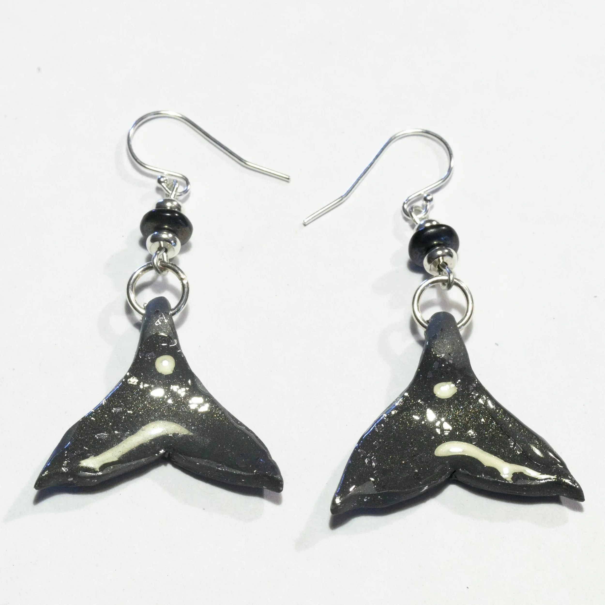 Whale Tail Gray Earrings IV - $28
