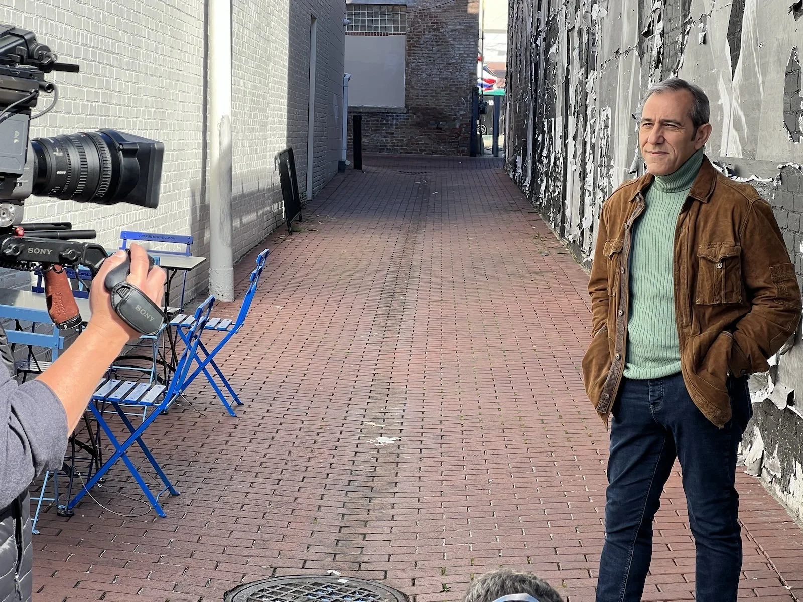 Emad Shargi, former American hostage in Iran, being interviewed at Freedom Alley in Washington D.C.