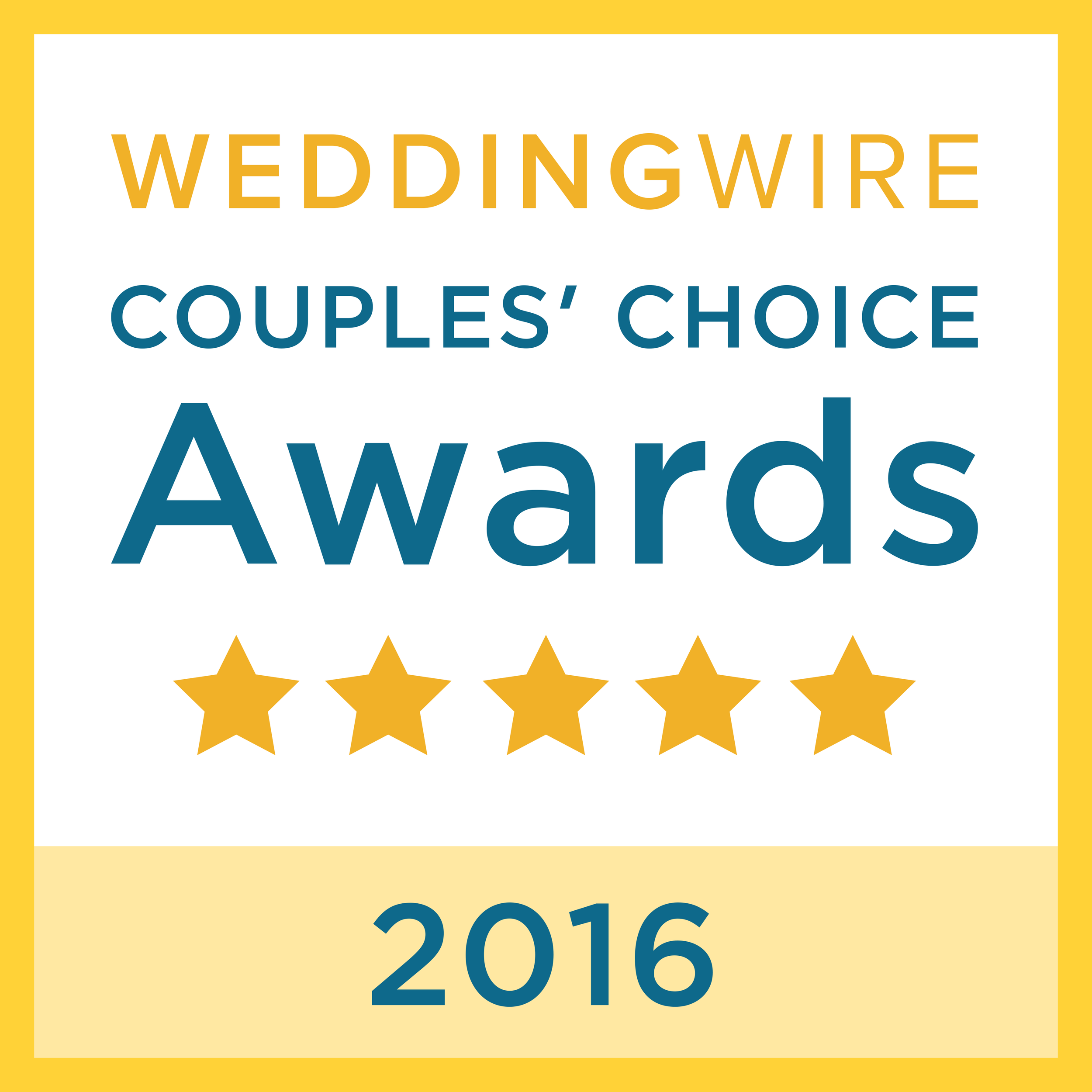 “Couple’s Choice Award 2016” badge from Wedding Wire.
