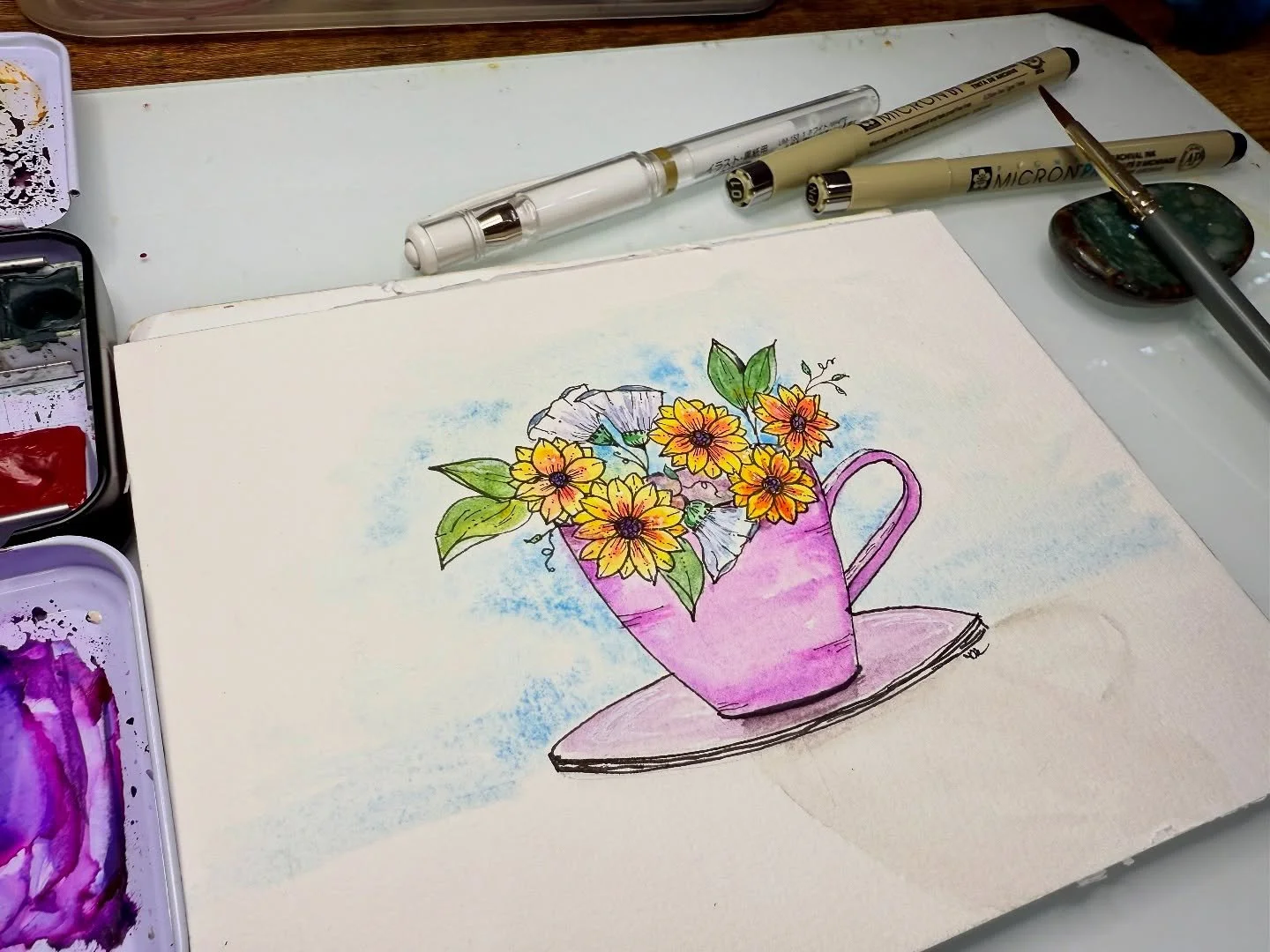 After so much end of summer fun, it’s great to be back in the studio :) one of the questions I get most often is do I ink first or watercolor first… in reality I do both just depends on the piece :) here’s an example of ink first #
