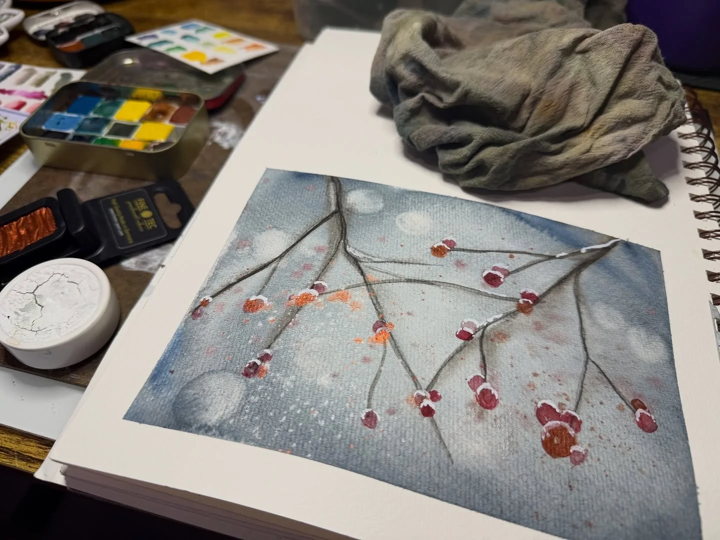 Sketching out some new #watercolorholidaycards options for the season :). Coming soooo soooooon!!!! #watercolor #watercolorsketch #watercolorwinter #localart #holidayart