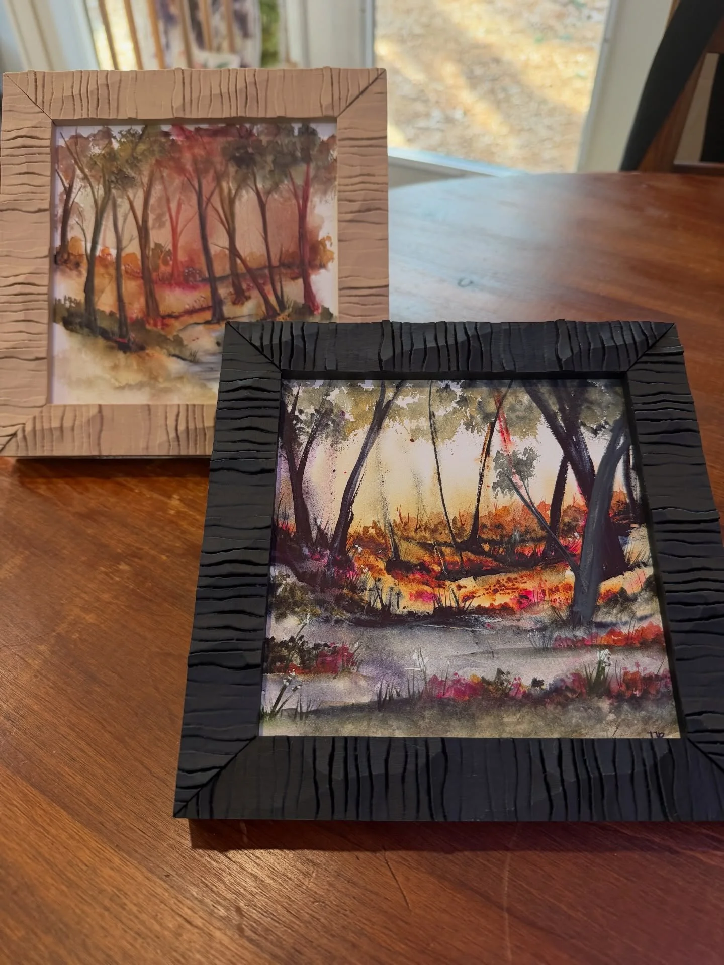 More art in frames :) #watercolorartwork on aquaboard is a very different feel but with some practice and a lot of water control these beautiful moments and pops of color come out :). Pairing them with a birch texture frame to highlight all the small