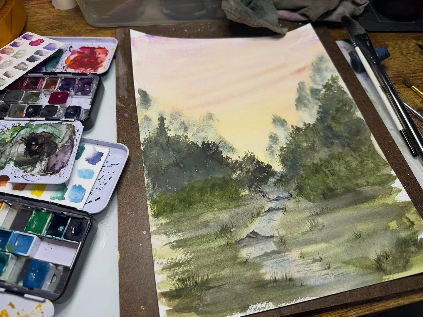 I&rsquo;m lucky to have so many little creeks in the woods near the studio&hellip; so many little inspirations :) #watercolorartist #watercolorlandscape #arthealstheheart