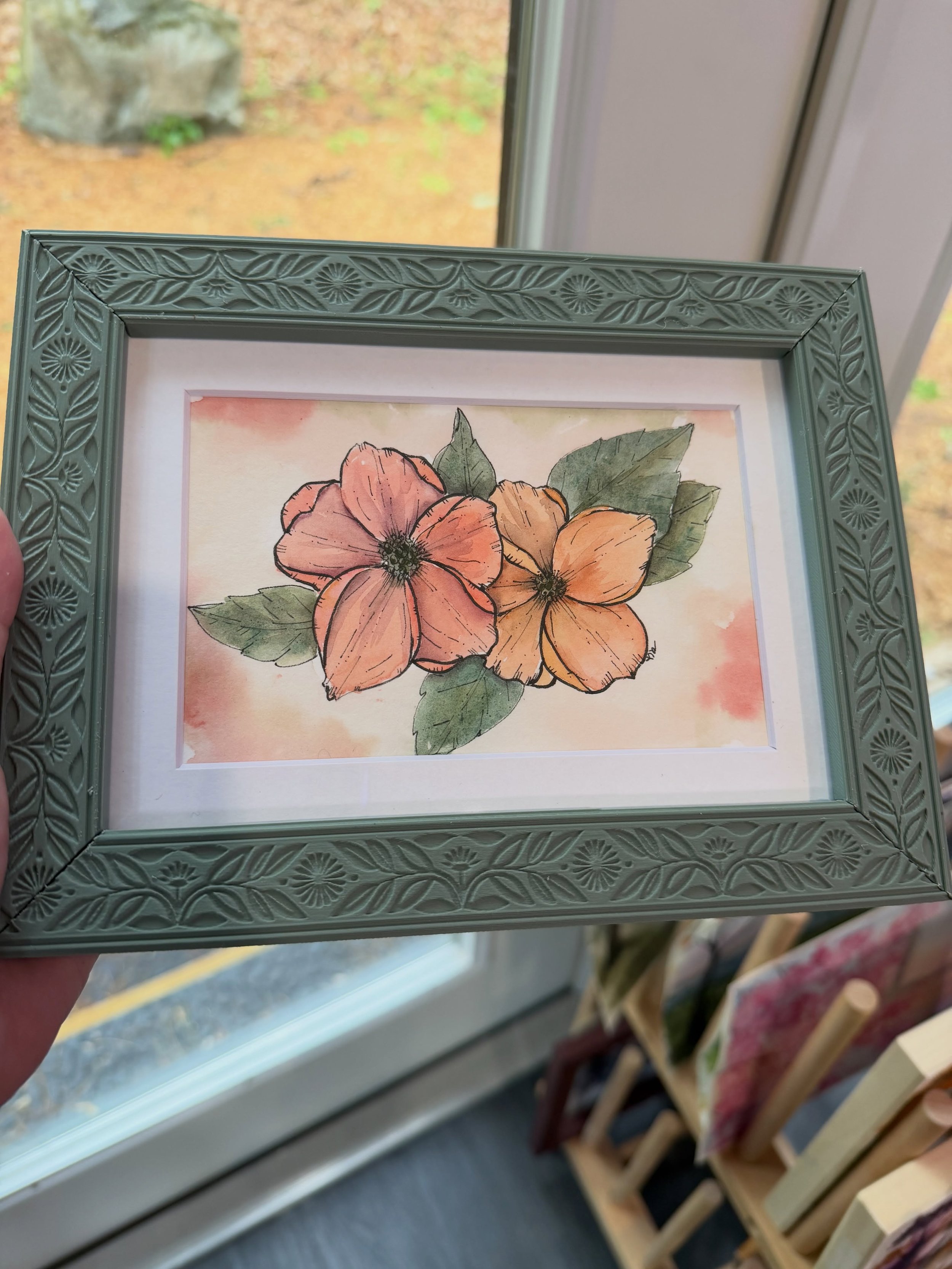 Rainy day in the studio is the perfect time to get this colorful small art framed up :) #watercolorart #watercolorflorals #watercolorandink #arthealstheheart #snapframes