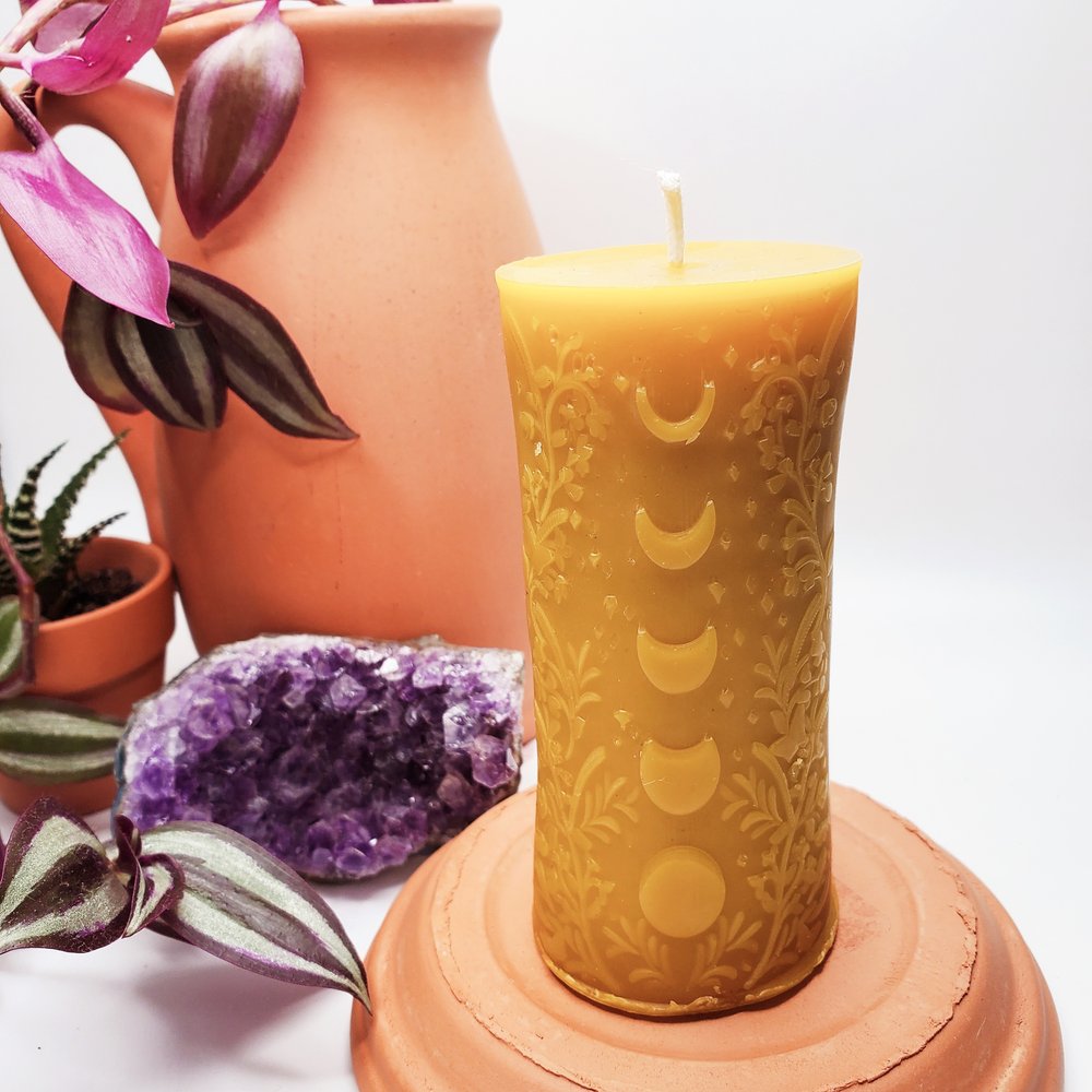 Phases of the Moon Beeswax Candle – Strawberry Moon Farm
