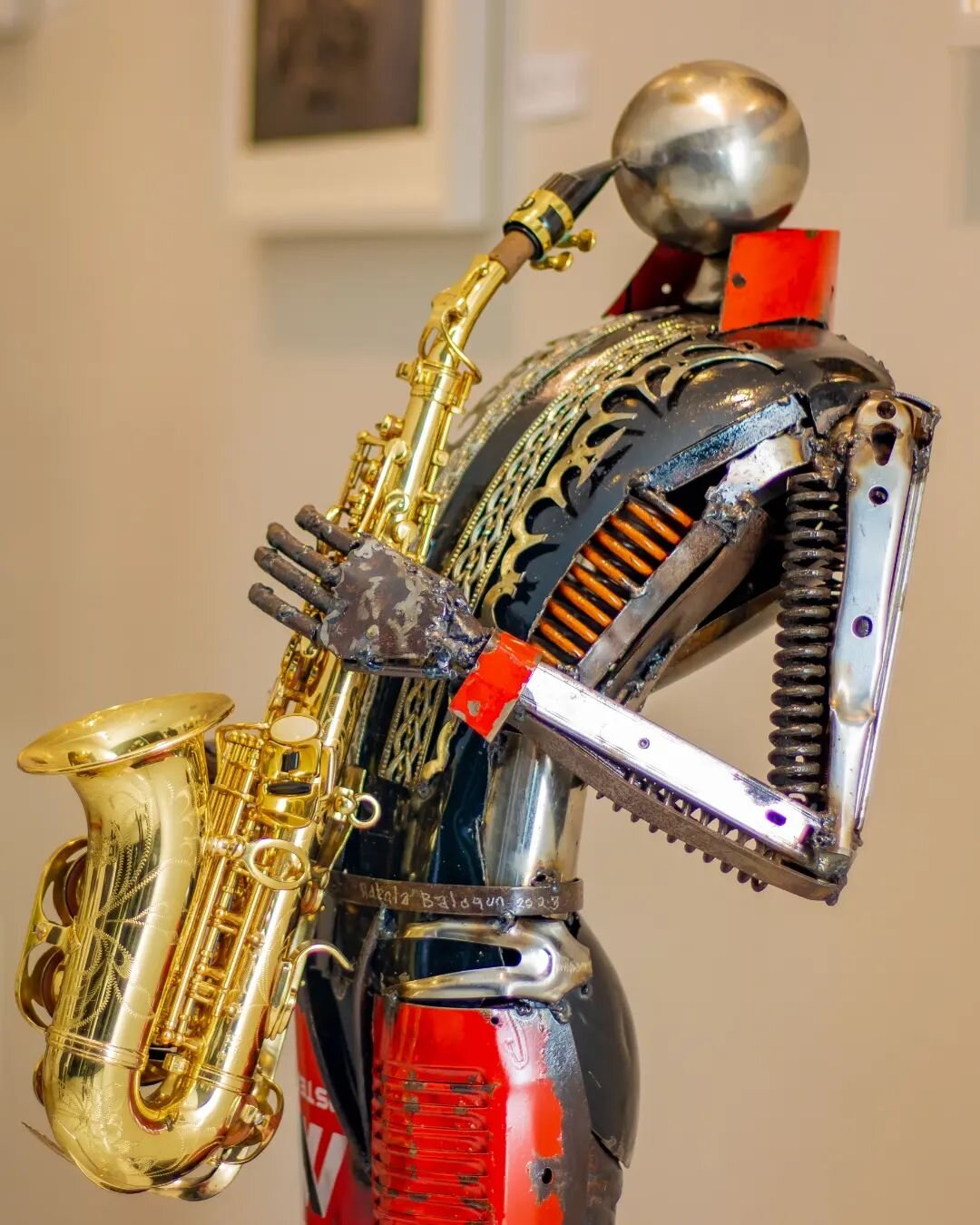 &quot;Maestro&quot; by Adeola Balogun @adeola.balogun.66 
This is a humanoid welded metal piece that referenced the legendary Fela. He was a multi-instrumentalist that spoke truth to power with his music. He was here captured at the zenith of a perfo