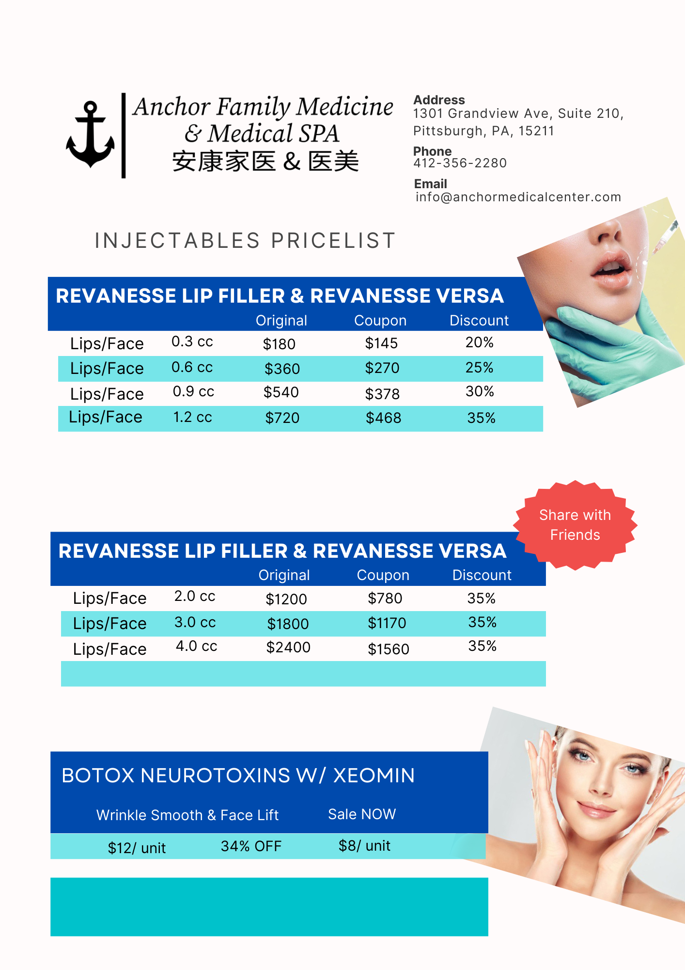 Medical SPA Price List — Anchor Family Medicine & Medical SPA