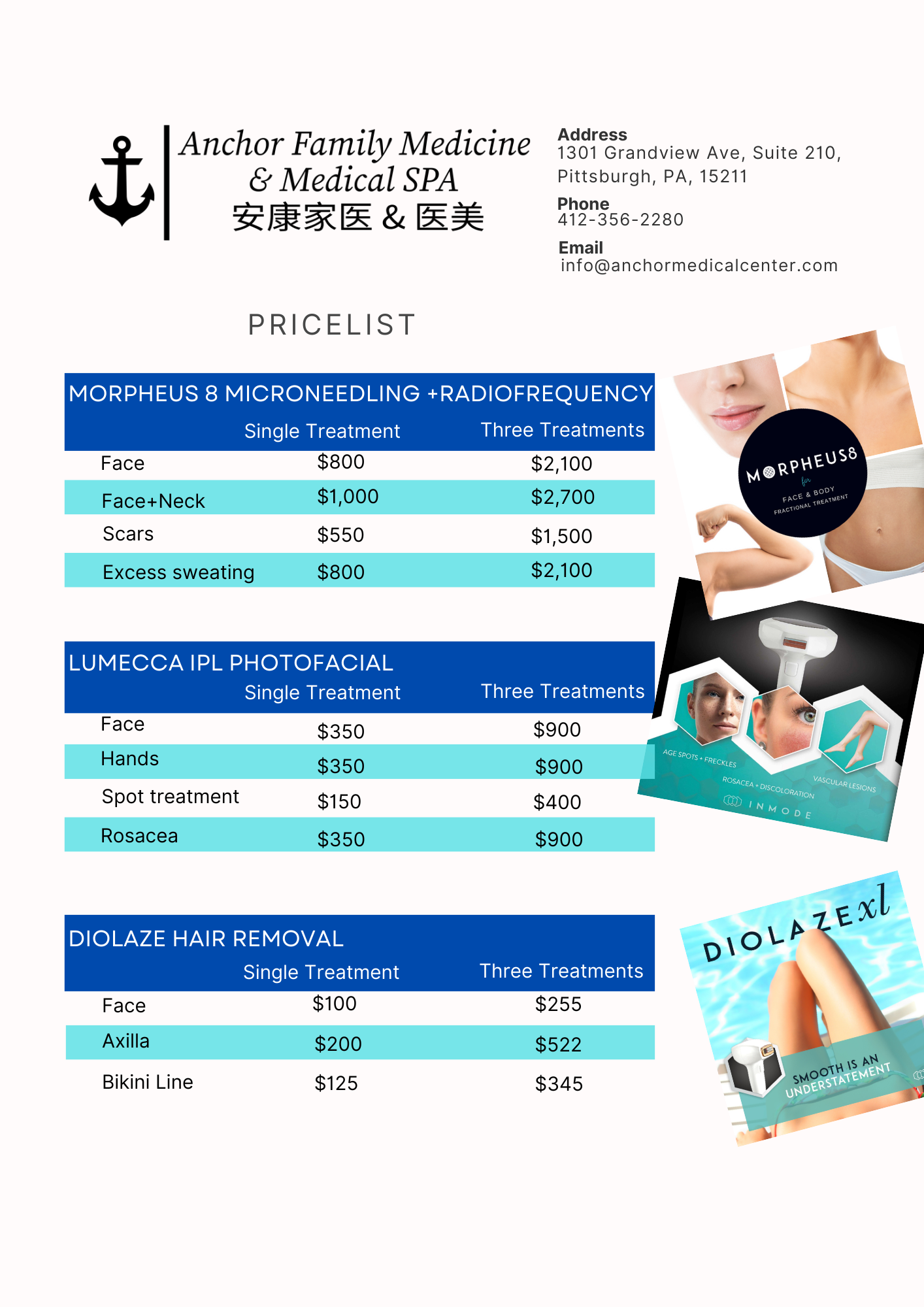 Medical SPA Price List — Anchor Family Medicine & Medical SPA