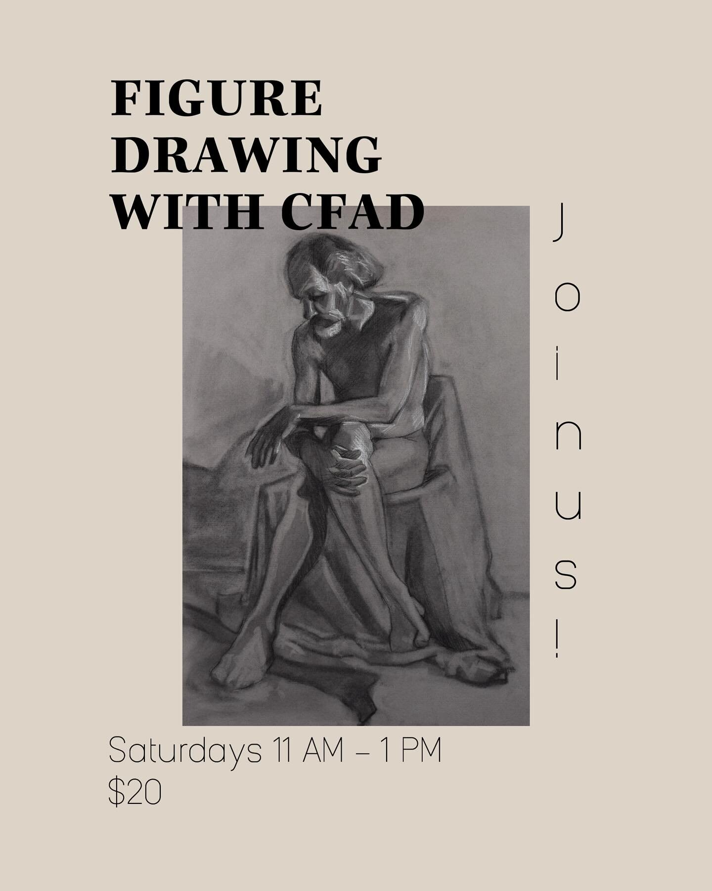 Come join us for a Saturday Morning Figure Drawing class! ✍️ CFAD offers personalized instructions for beginners and experienced artists, so no matter your skill level, we&rsquo;ll make sure you get as much out of our drawing sessions as you can! 

R