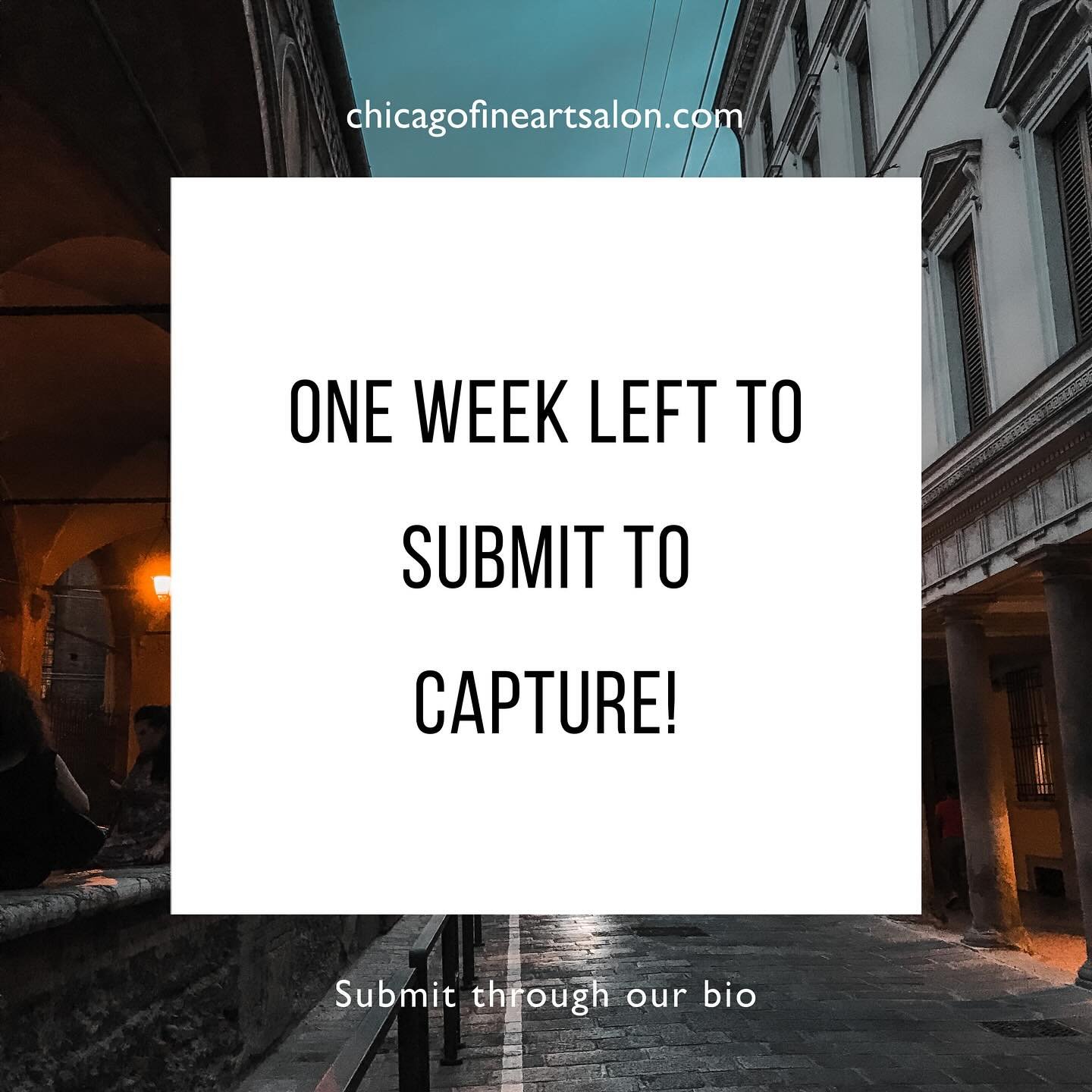 There&rsquo;s still time to submit to our #callforphotography show CAPTURE! 📷

Whether you&rsquo;re an amateur or professional photographer, we want to see you work! Submit a single photo or series by visiting our website chicagofineartsalon.com or 