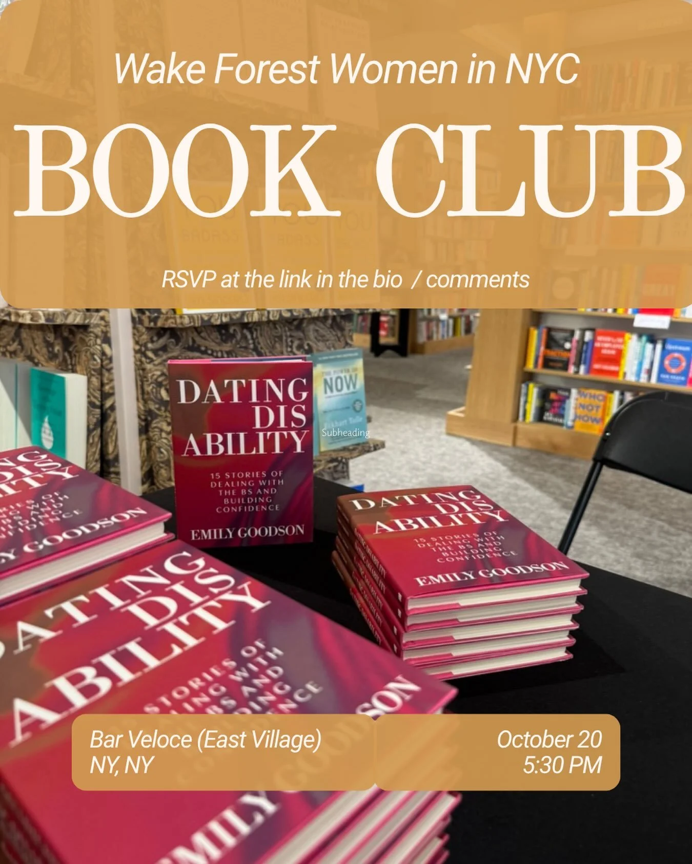 Can&rsquo;t wait to see you there, @wfualumni! RSVP at the link in my bio. 

We encourage you to read or listen to Dating Disability before the event, but it&rsquo;s not required!