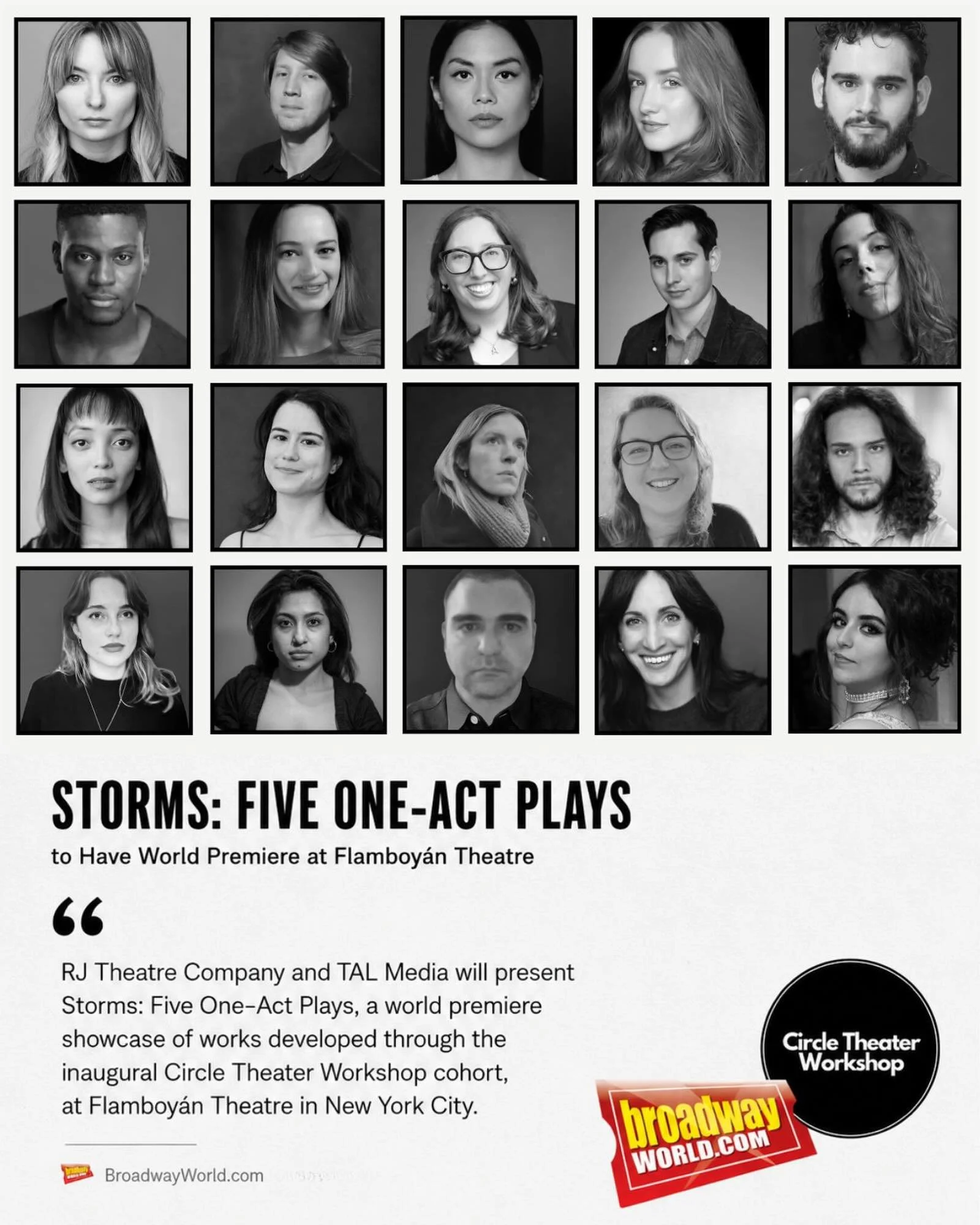Very excited to share that STORMS: FIVE ONE-ACT PLAYS has been featured in BroadwayWorld.

Developed by the inaugural Circle Theater Workshop cohort, STORMS brings together five original plays in a world premiere showcase at Flamboy&aacute;n Theatre 