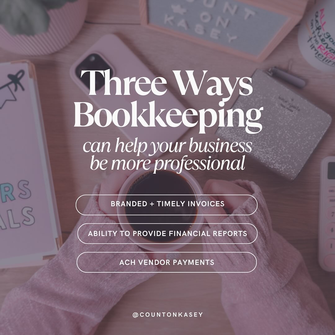 DIY bookkeepers, you can implement these things in your business too! 📚

BRANDED + TIMELY INVOICES

Set up a standard invoice template with your brand fonts, colors, and logo to keep your brand experience consistent for your clients!

ABILITY TO PRO