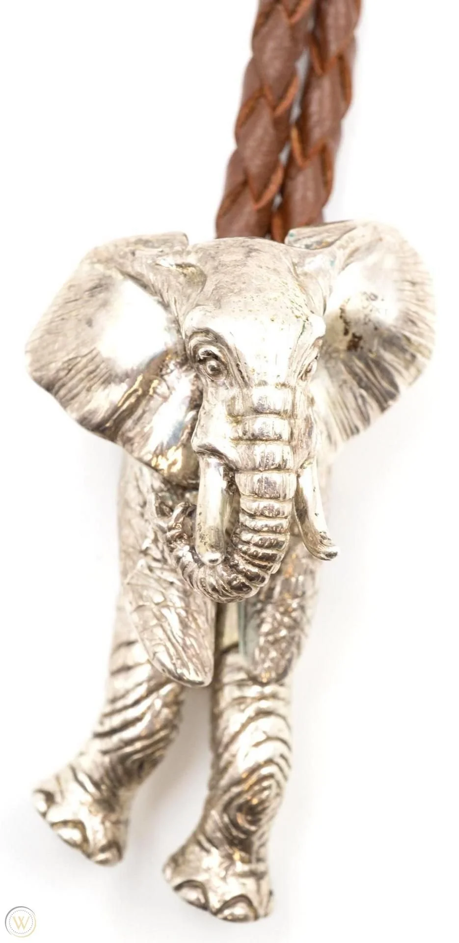 elephant custom silver bolo tie, cord and clasp.jpeg