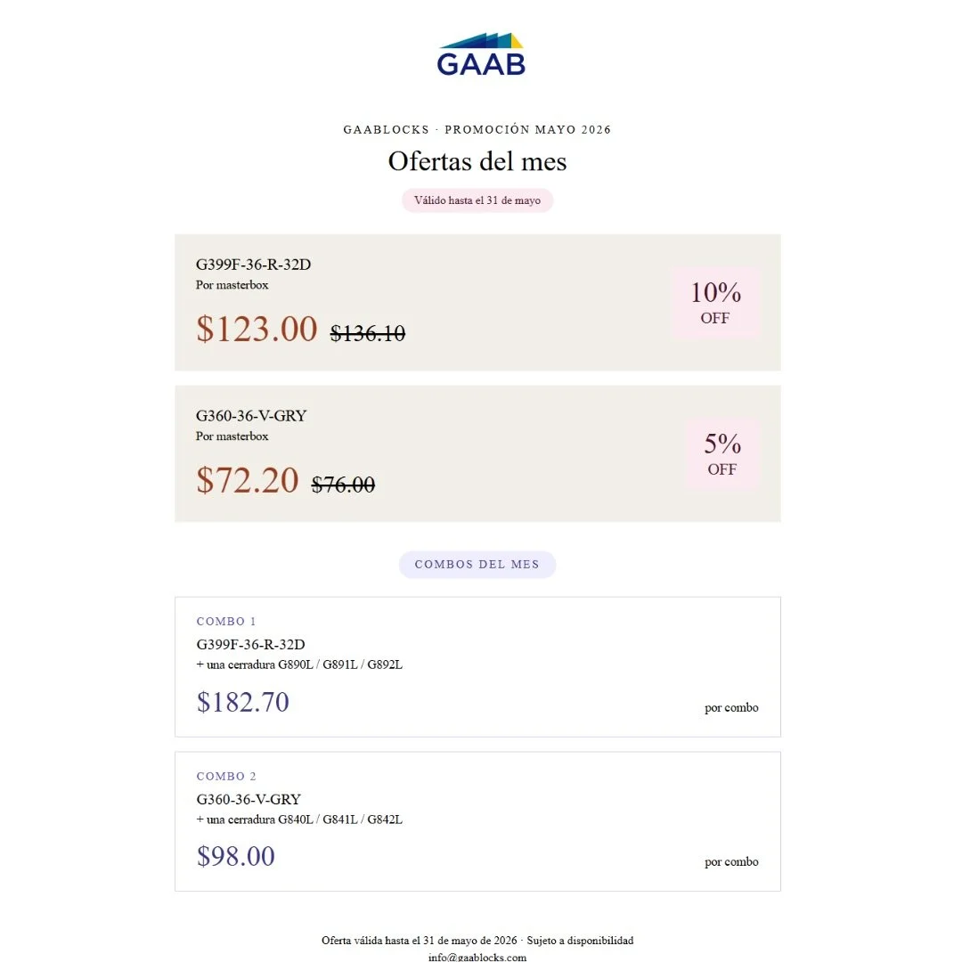 ⏳ Last hours to grab our May deals! 🚨 Don&rsquo;t miss your chance to secure your favorite products and combos at these special prices. Valid only until today, May 31st (subject to availability). DM us or email info@gaablocks.com to place your order