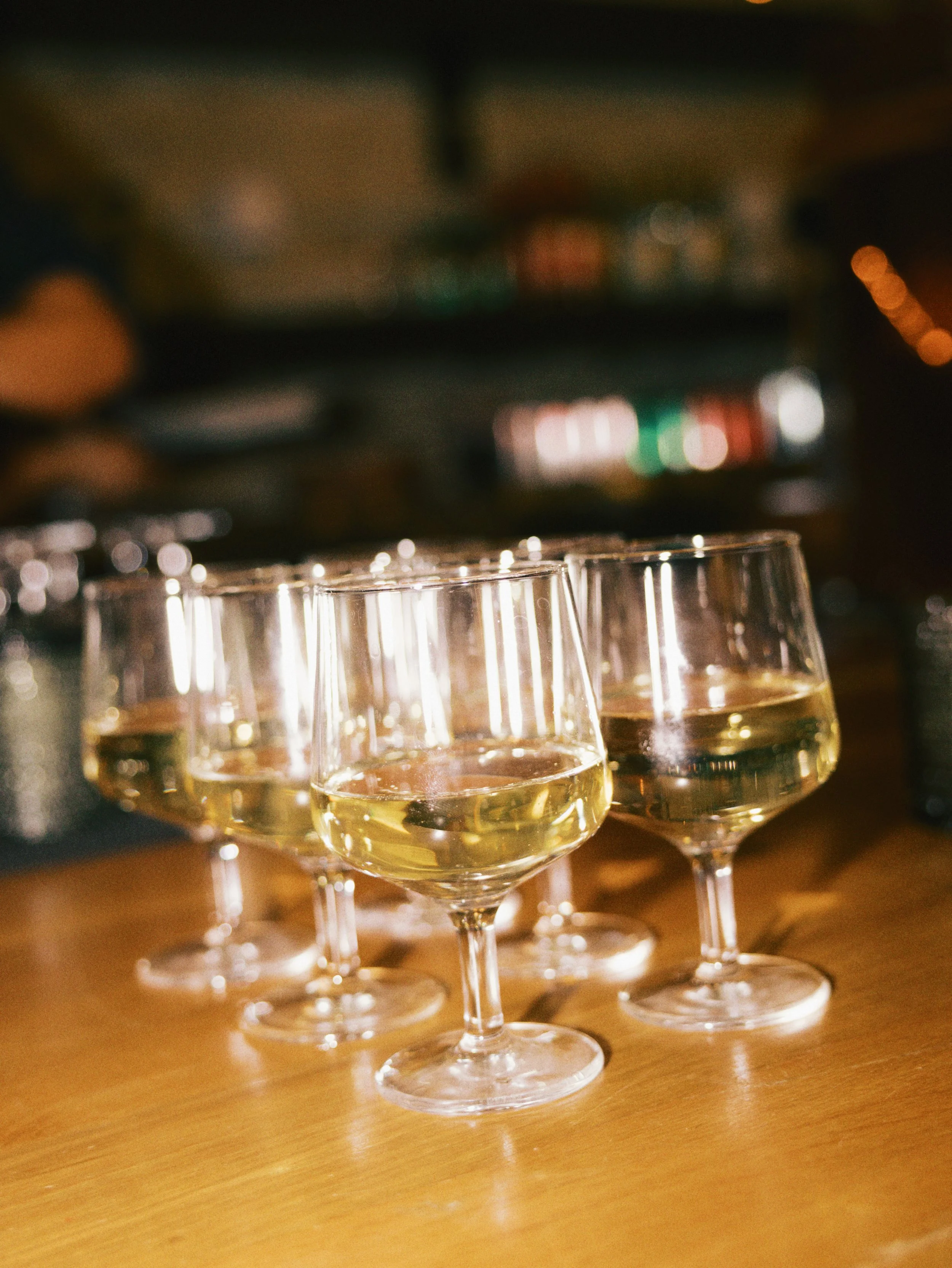 Detail photo with direct flash of champagne glasses at a wedding reception