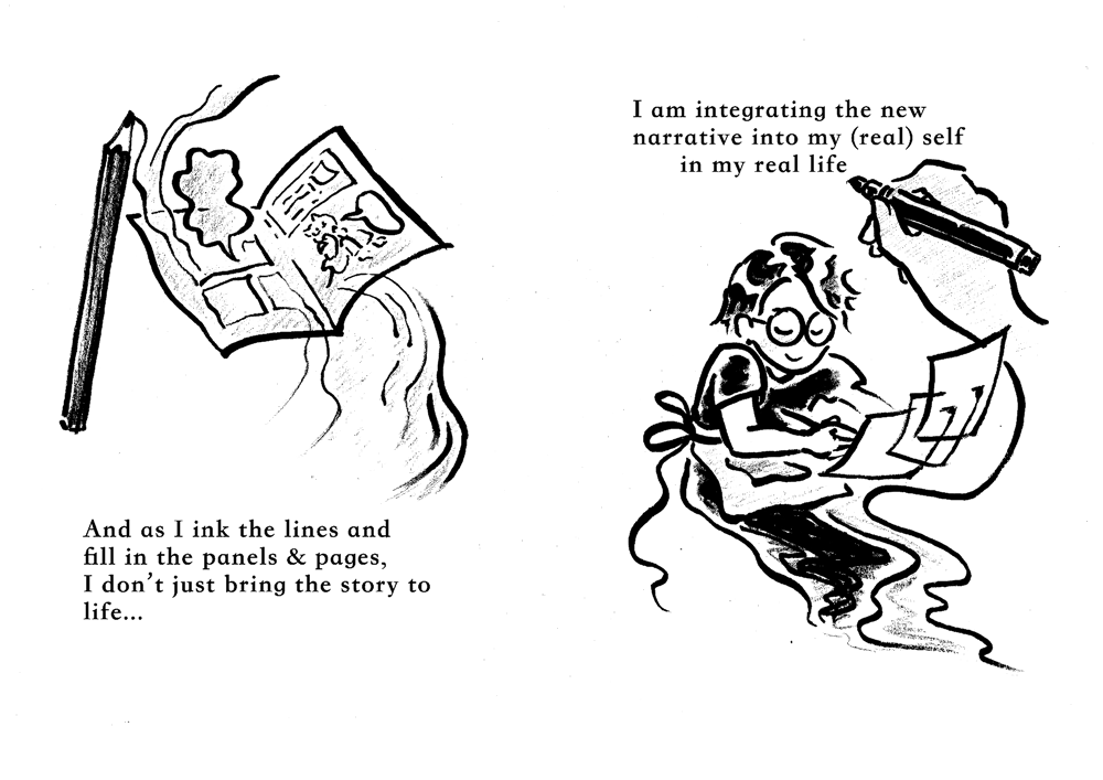 Figure 7. cat ko, Reflection (page 7), 2025, mixed media, 210 × 297mm (spread).