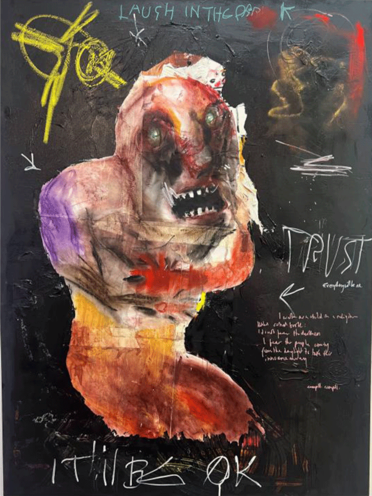 Paul Rhodes, ‘Laugh in the Dark’, 2025, mixed media, 1200 × 900mm.