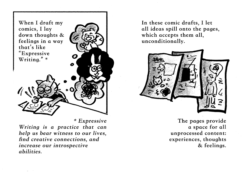 Figure 4. cat ko, Reflection (page 4), 2025, mixed media, 210 × 297mm (spread).