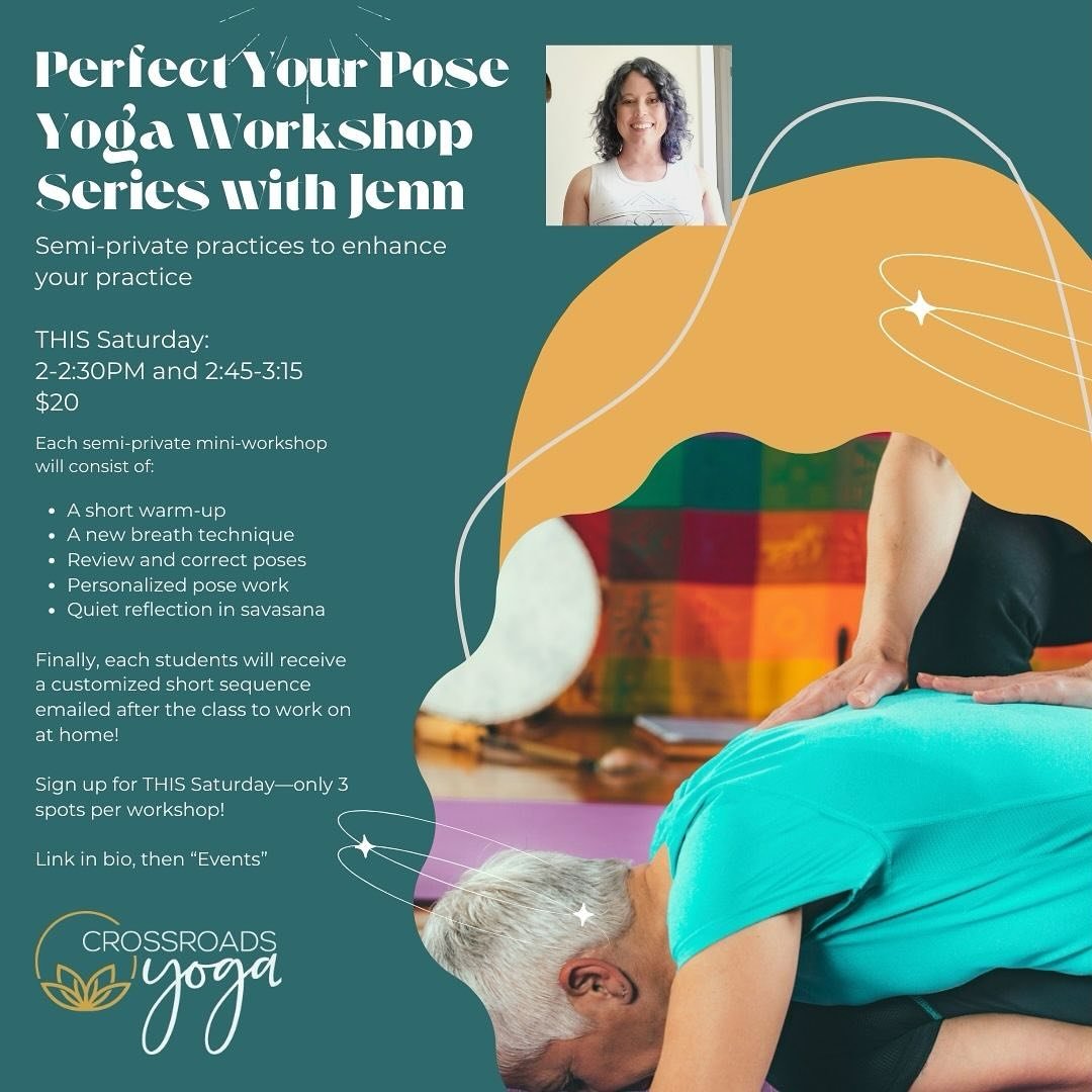 Join Jenn THIS Saturday (one of two times &mdash;2pm or 2:45) for a special semi-private workshop series that will help perfect your problem poses! 

Each session is 30 minutes long and limited to only THREE people each. If you&rsquo;d like that pers