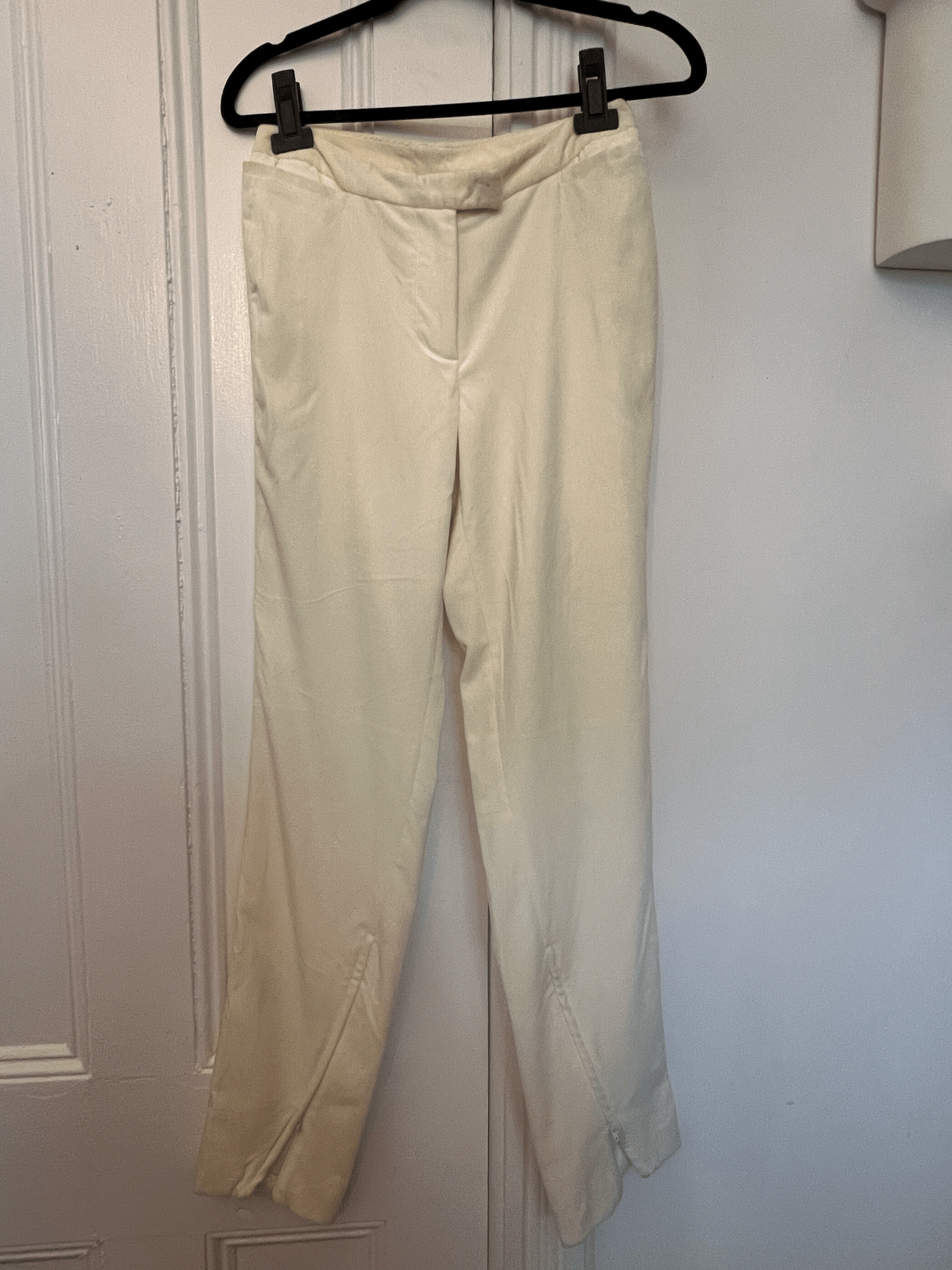 1990s Costume National Ivory Ombre Velvet Tab Trousers with Ankle Zippers Sz 42 front