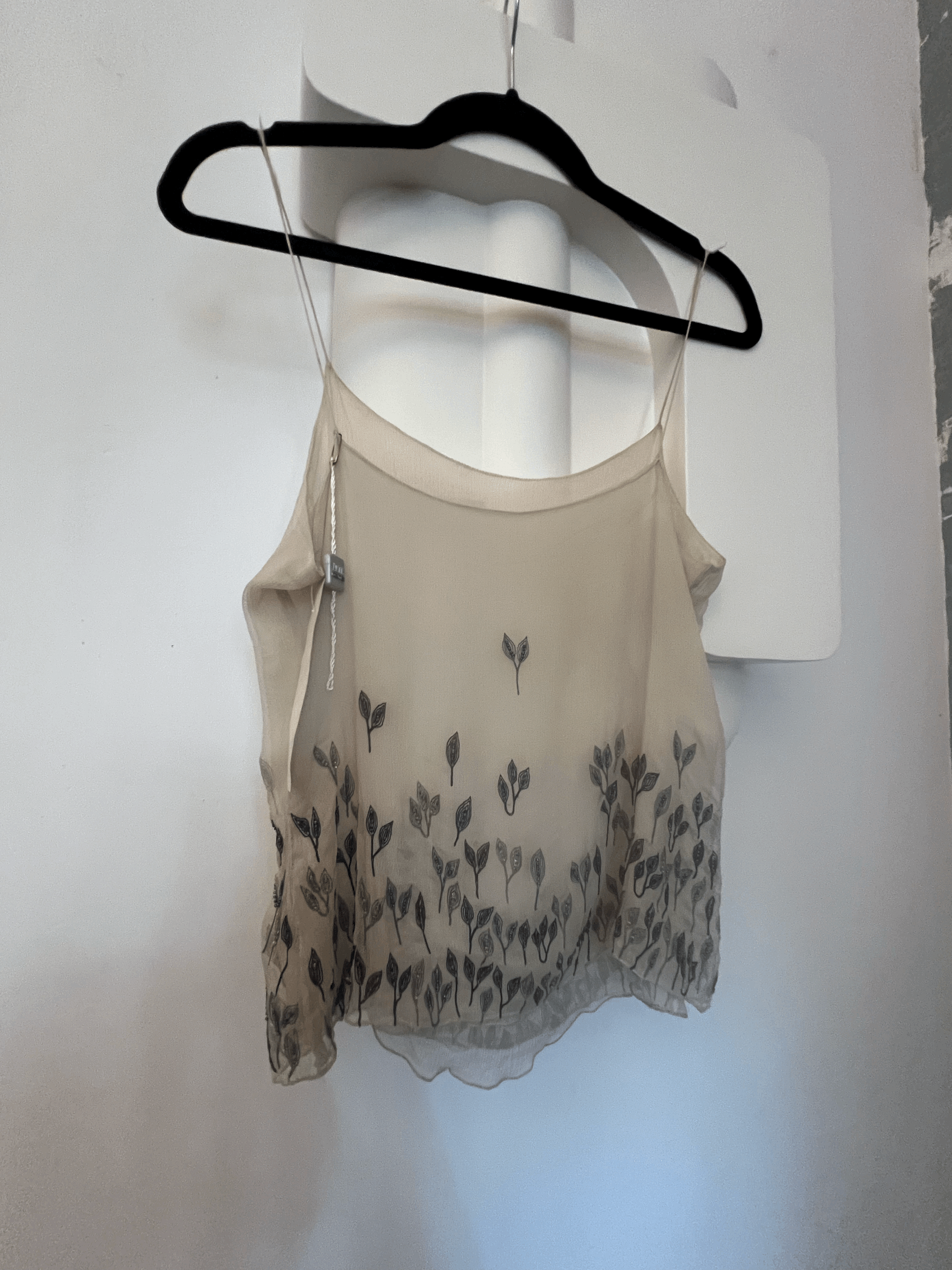 Y2K Arte Cerruti Sheer Silk Camisole with Beaded Embroidered Leaves Sz 44 back