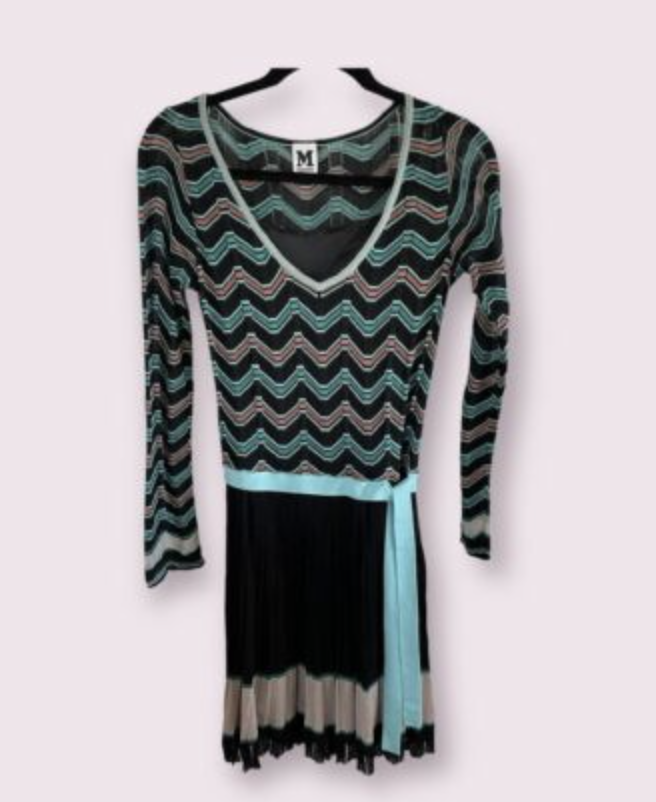 green emerald velvet dress MISSONI BLACK/BLUE/GREEN KNIT DRESS – STORM IN A TEACUP main image 1