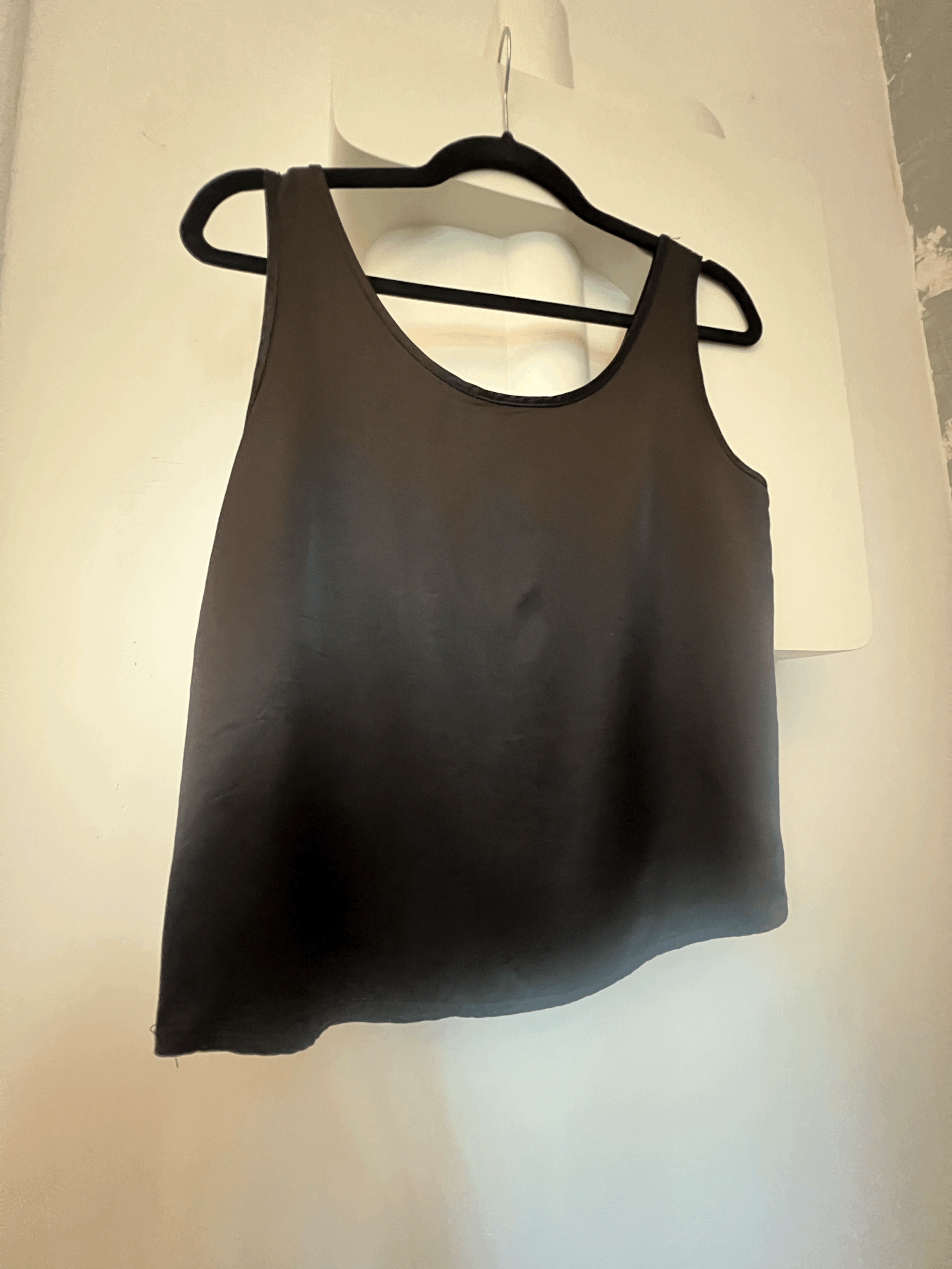 1980s Francine Browner Black Satin Double Scoop Tank Sz M back