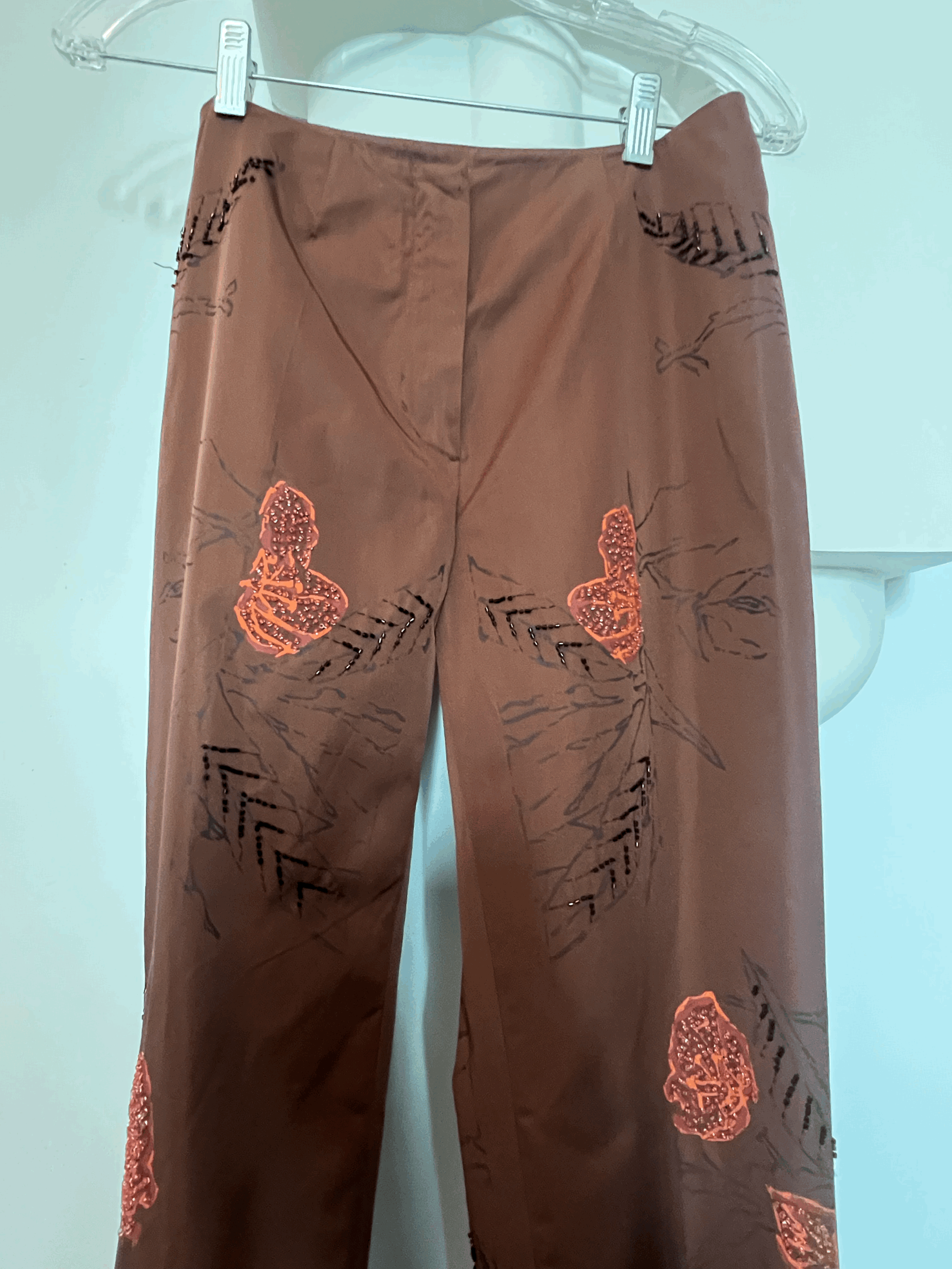 SS1999 Alberta Ferretti Runway Brown Silk Floral Trousers Y2K Sz 6 40 swatch