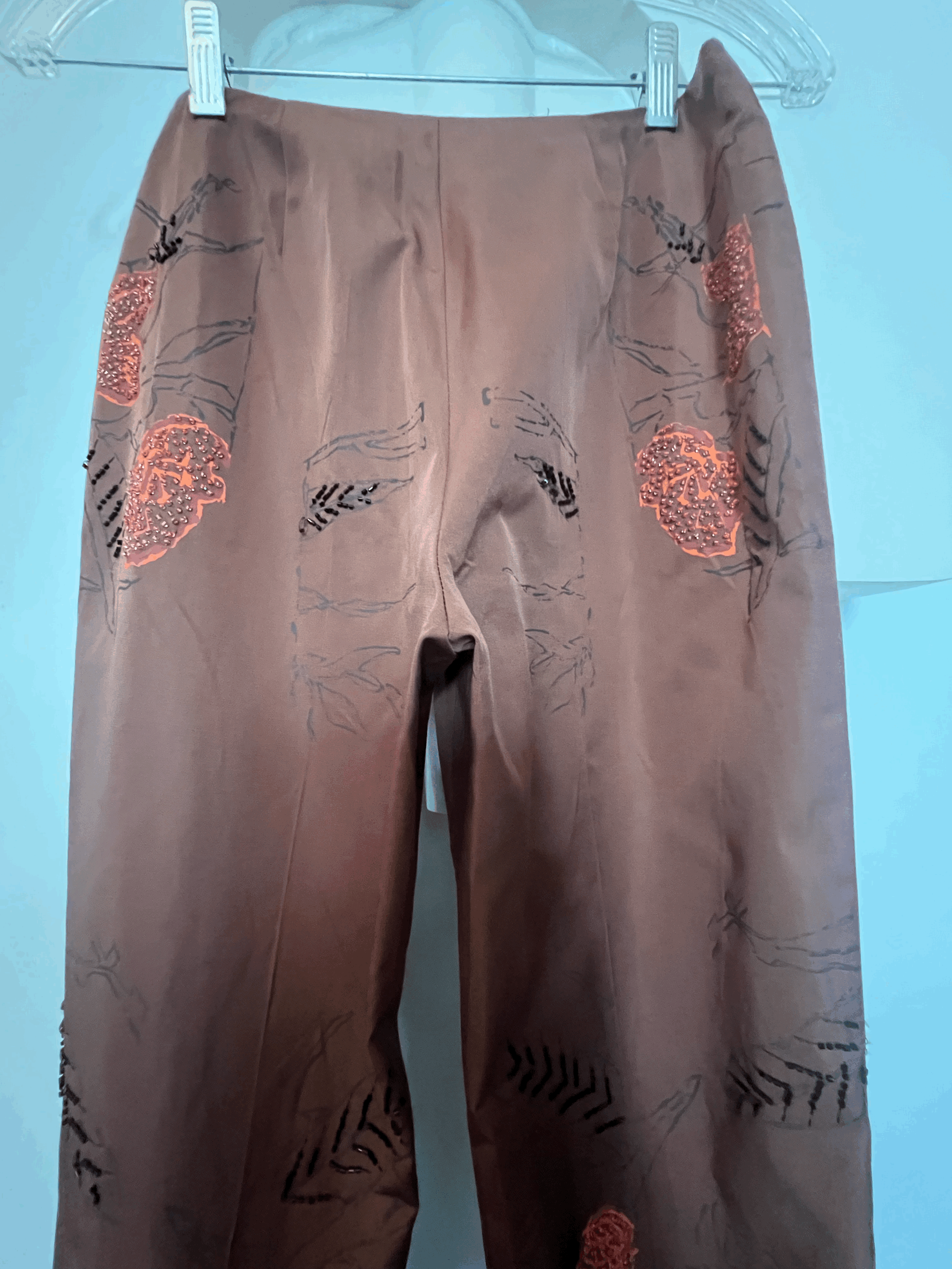 SS1999 Alberta Ferretti Runway Brown Silk Floral Trousers Y2K Sz 6 40 detail