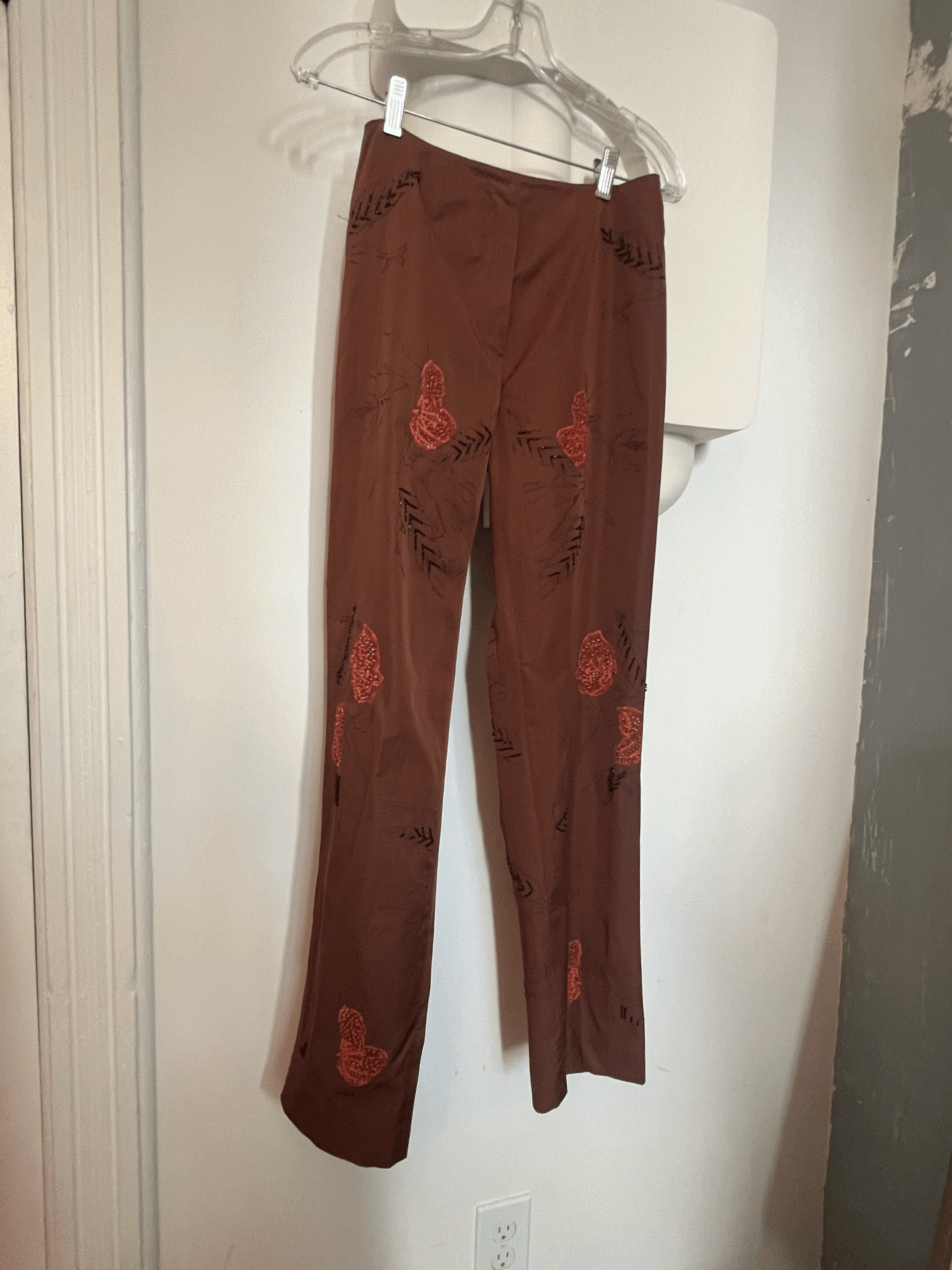 SS1999 Alberta Ferretti Runway Brown Silk Floral Trousers Y2K Sz 6 40 back