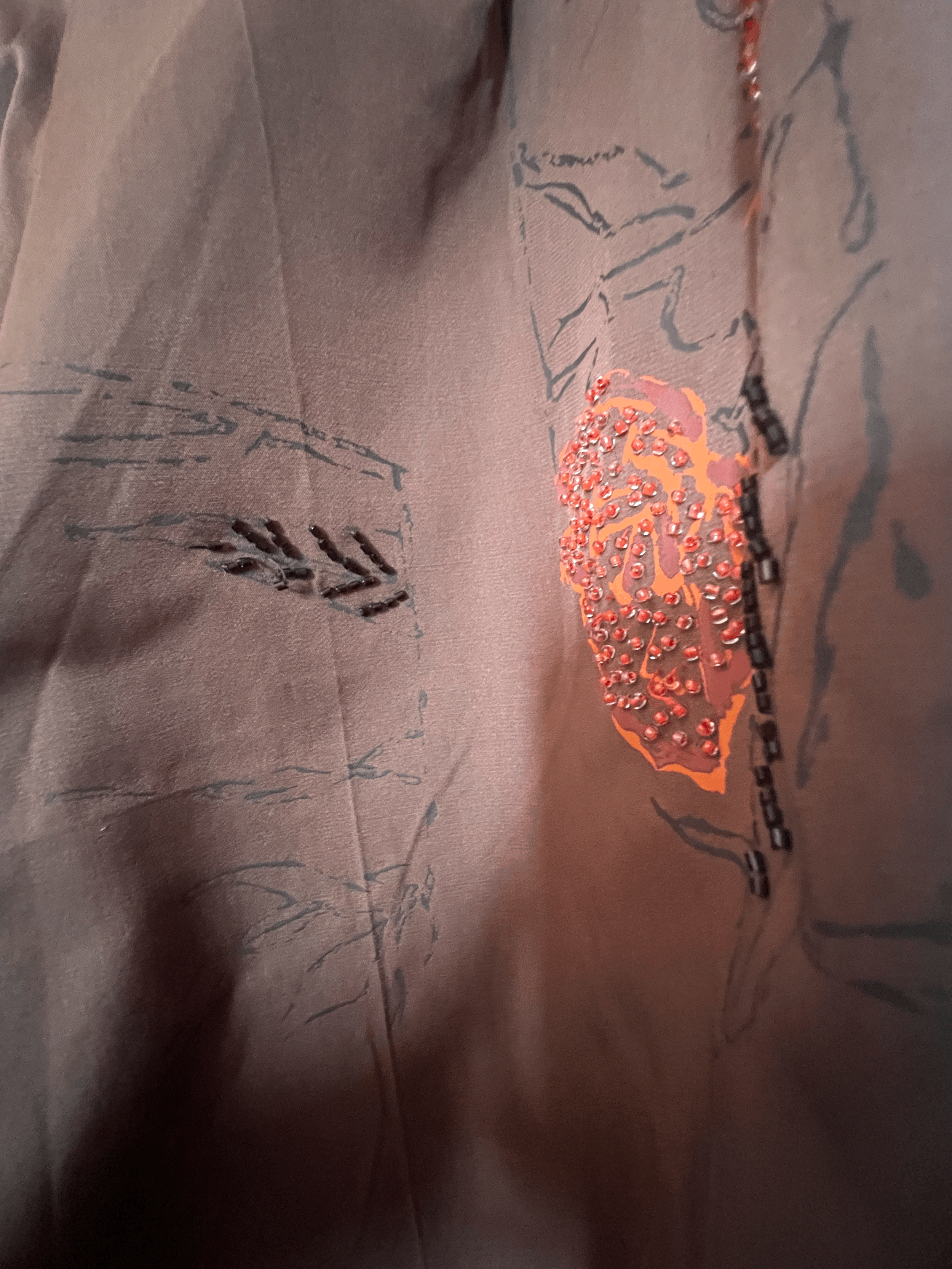 SS1999 Alberta Ferretti Runway Brown Silk Floral Trousers Y2K Sz 6 40 detail4