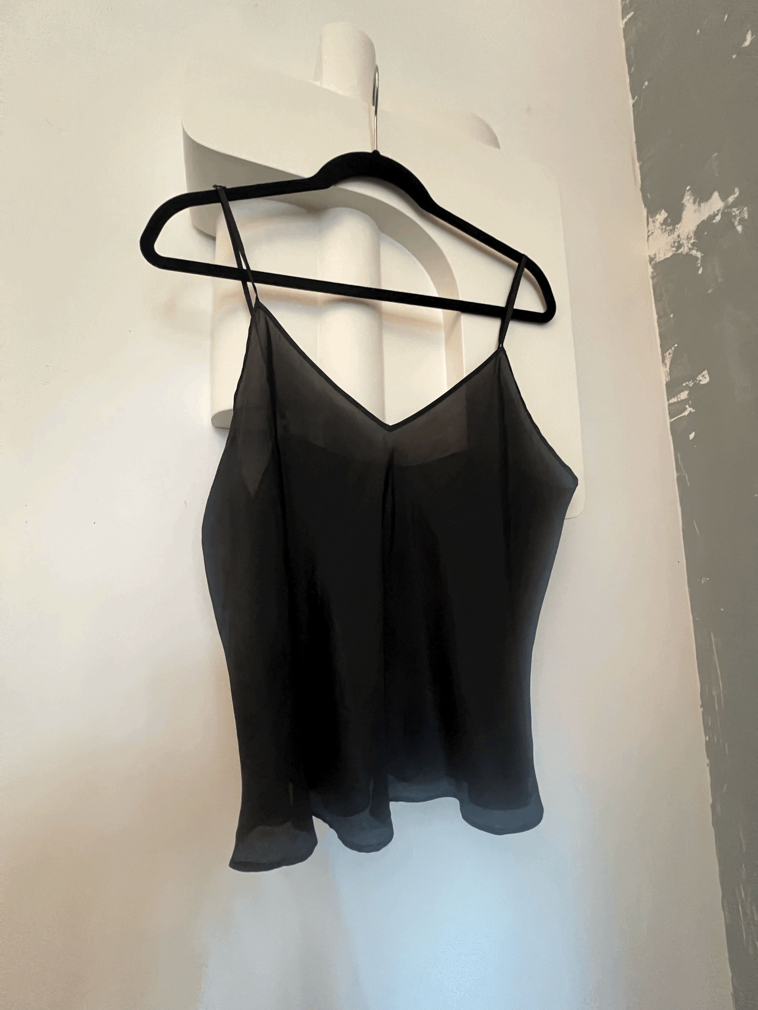 Sunny Leigh black sheer Bias Camisole Top Sz XL front