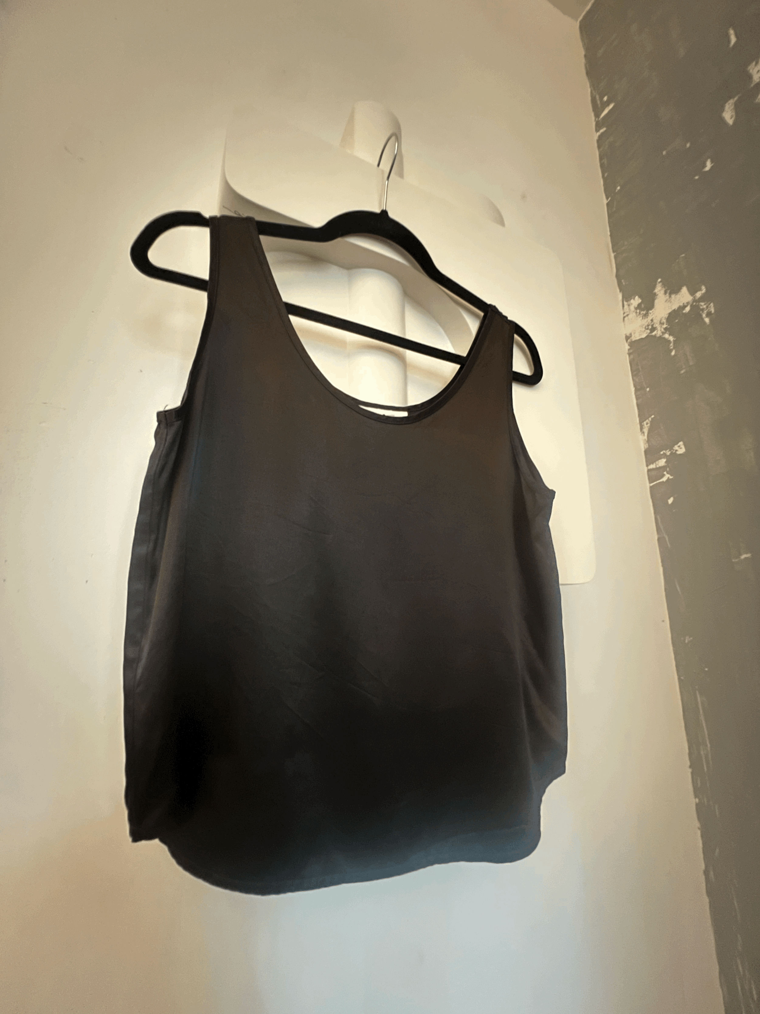 1980s Francine Browner Black Satin Double Scoop Tank Sz M front