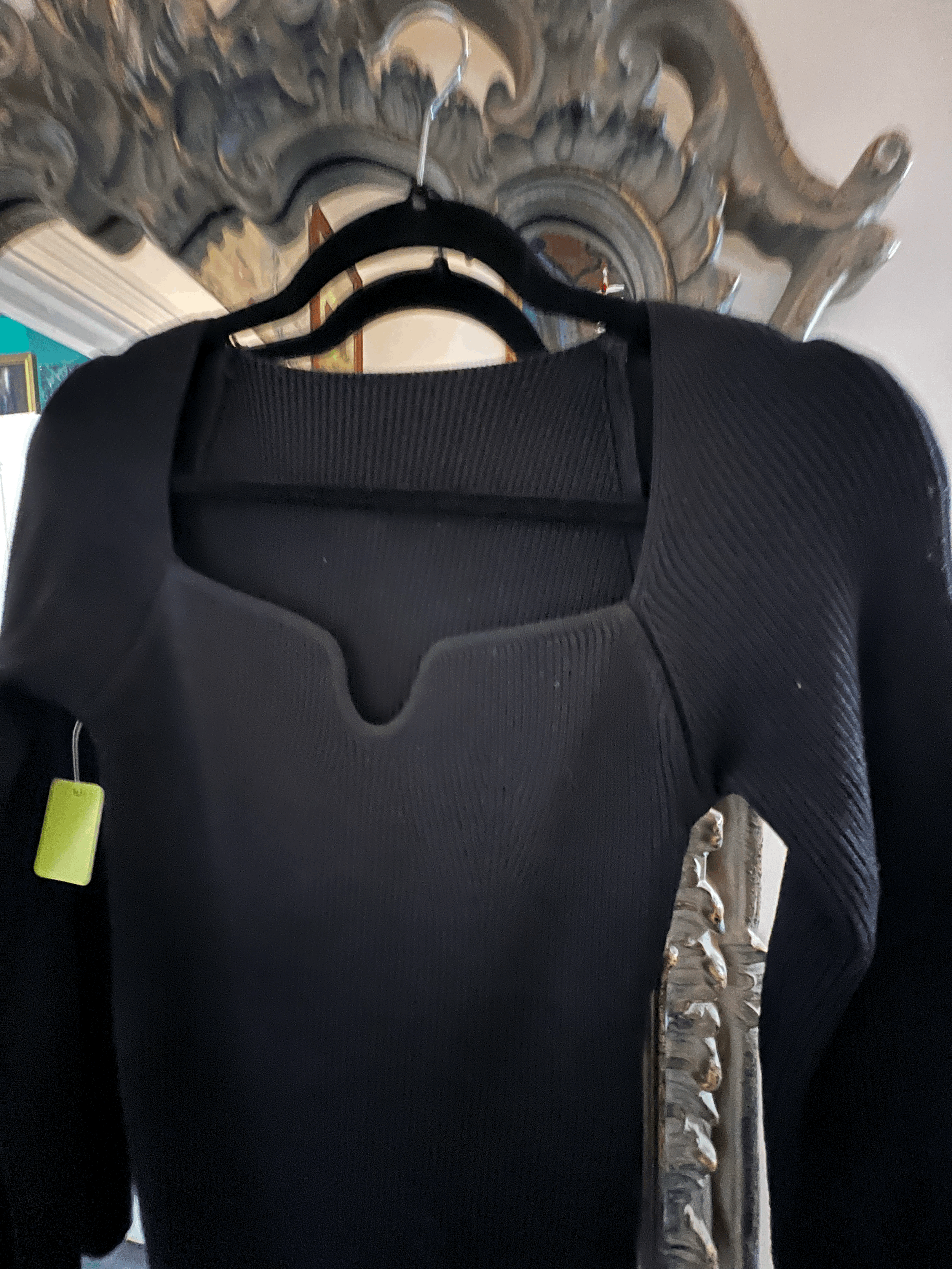 Edit Black Sweetheart Ribknit Sweater with shaped hem Sz M detail