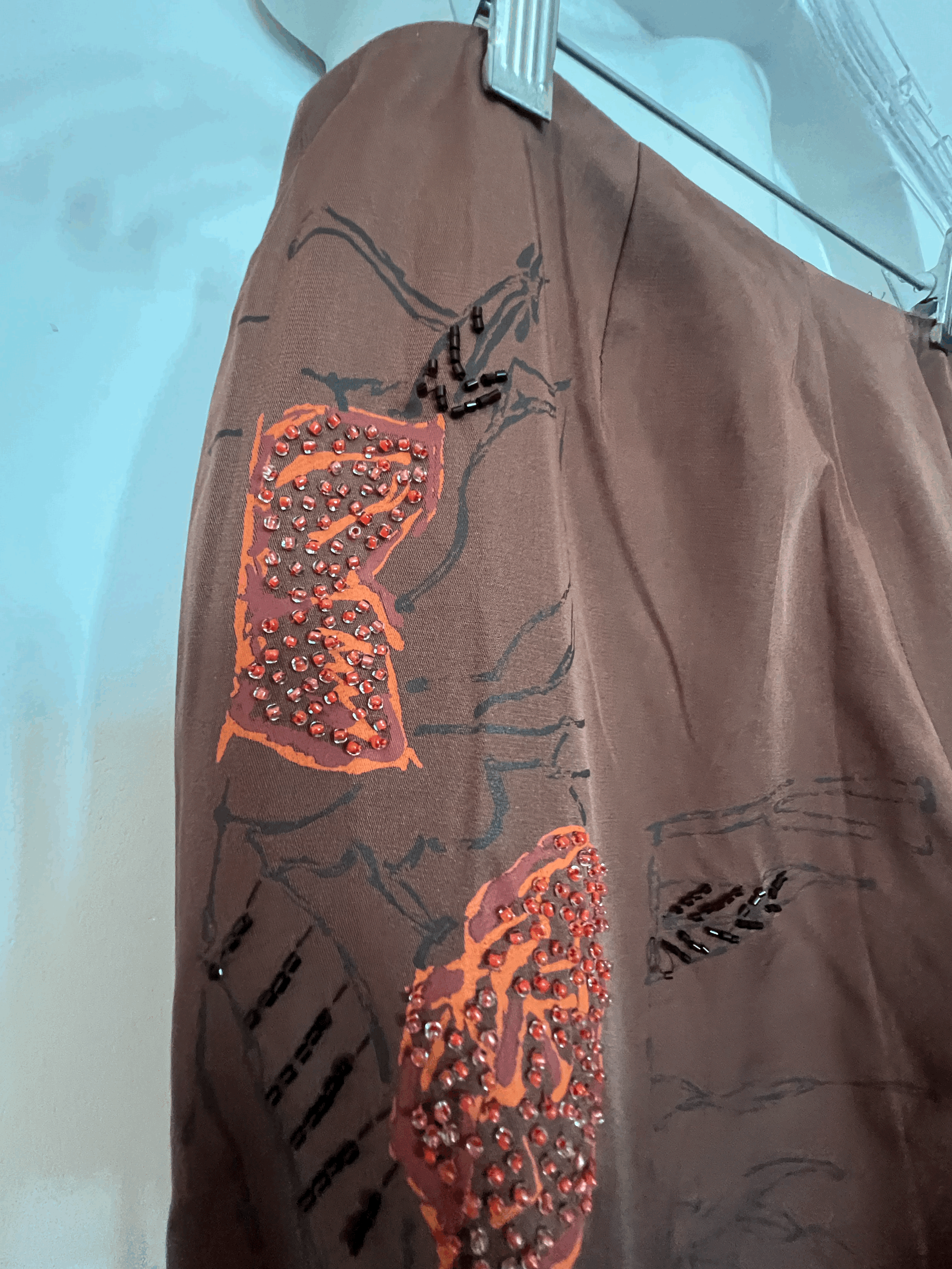 SS1999 Alberta Ferretti Runway Brown Silk Floral Trousers Y2K Sz 6 40 zip