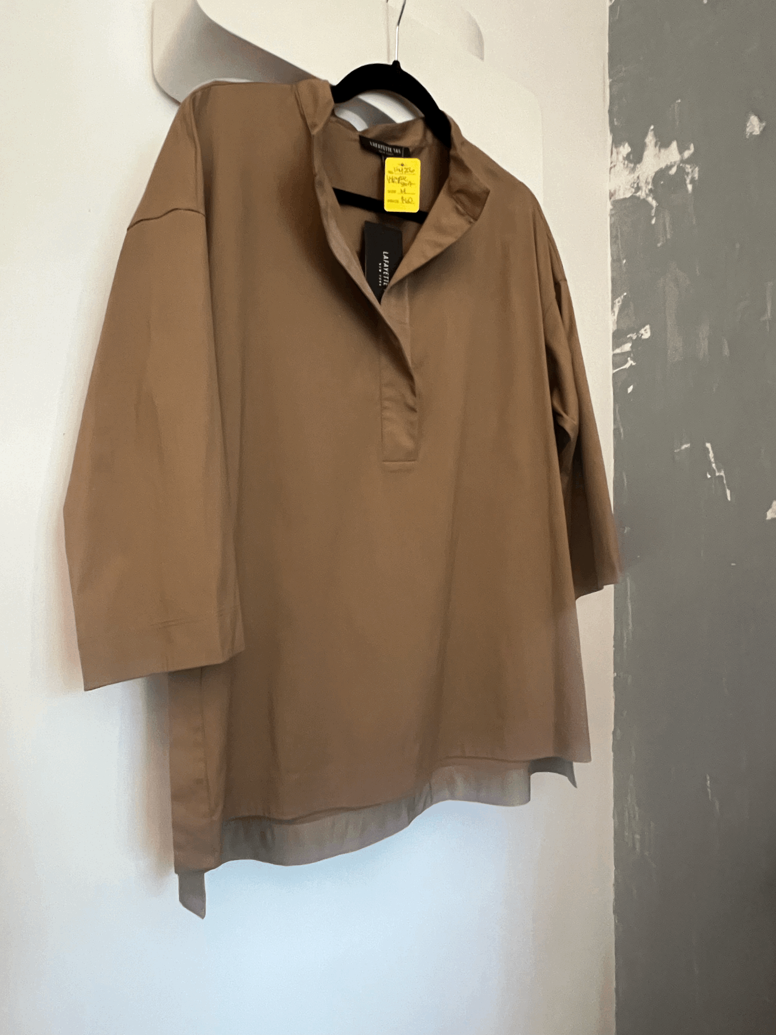 Lafayette 148 3/4 Sleeve Brown Henley Pull Over Shirt with Slits Sz M front