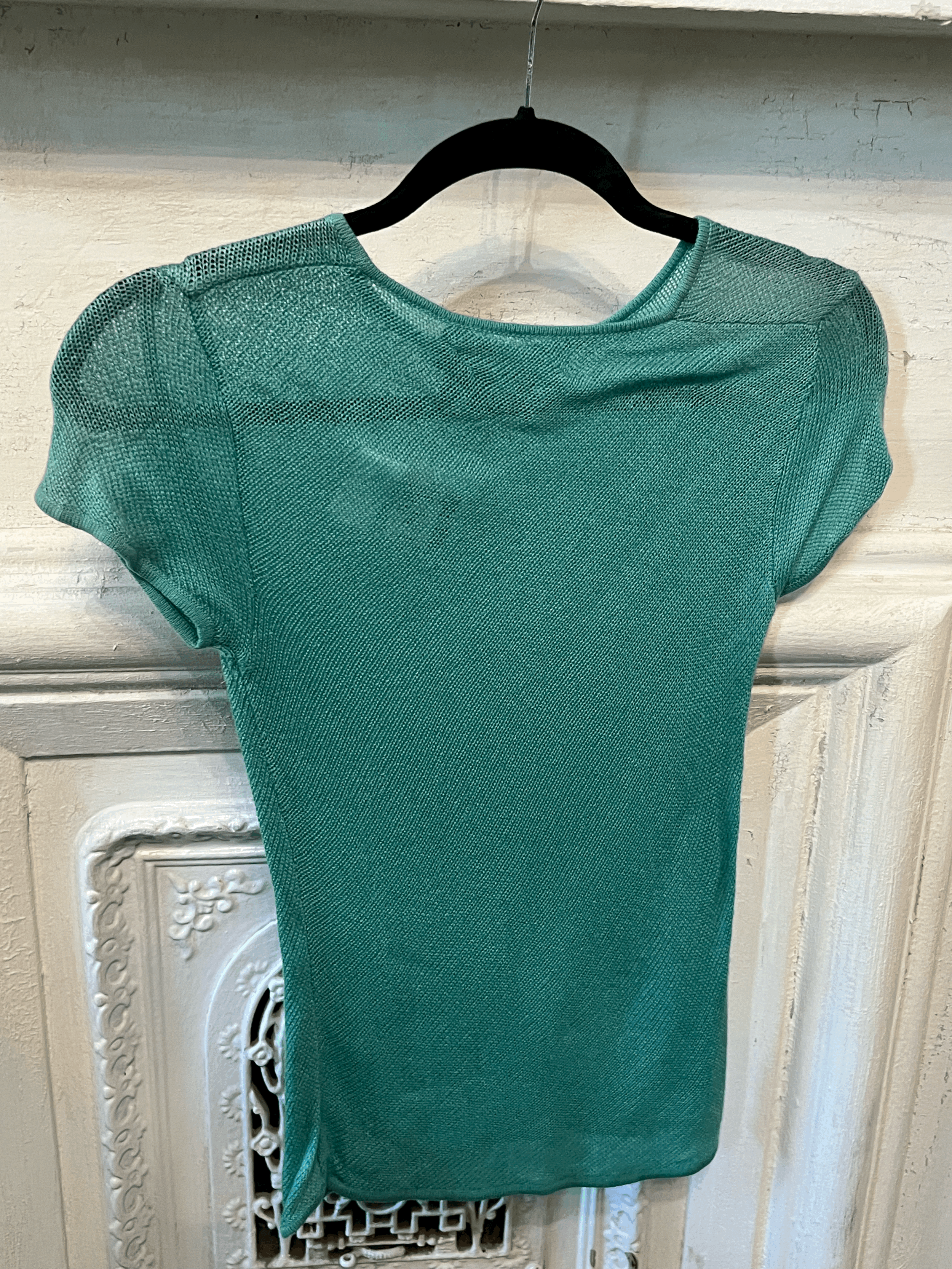 Y2K ASAP Saks Fifth Avenue Seafoam Silk Cashmere knit Tee Sz S back