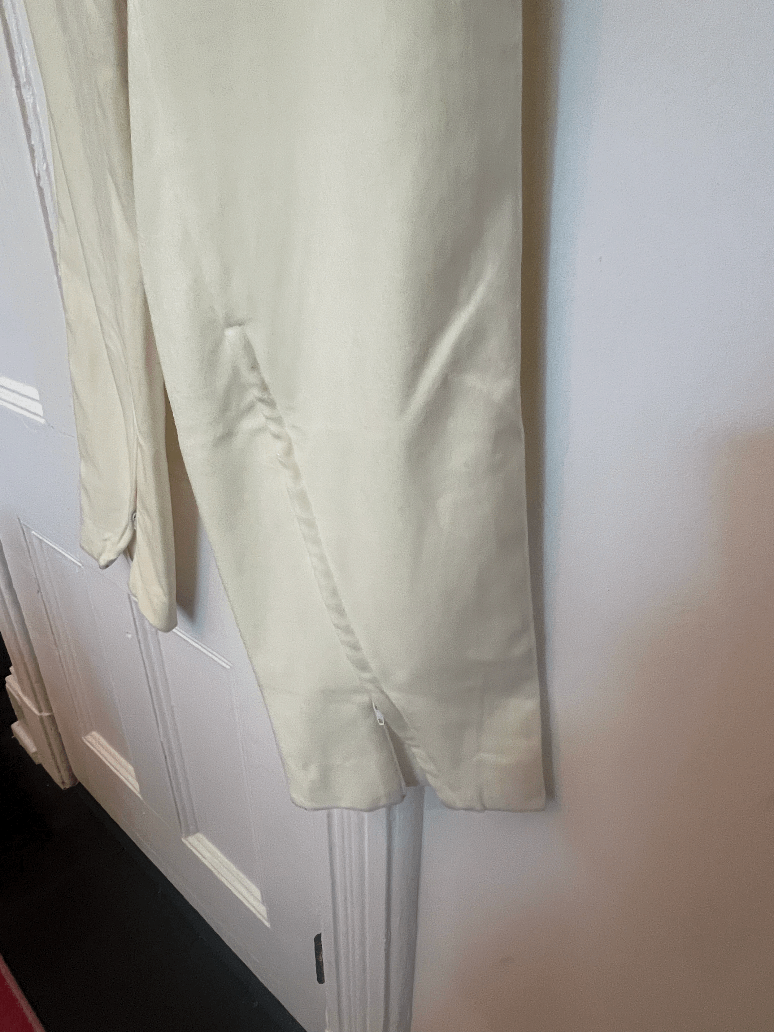 1990s Costume National Ivory Ombre Velvet Tab Trousers with Ankle Zippers Sz 42 detail