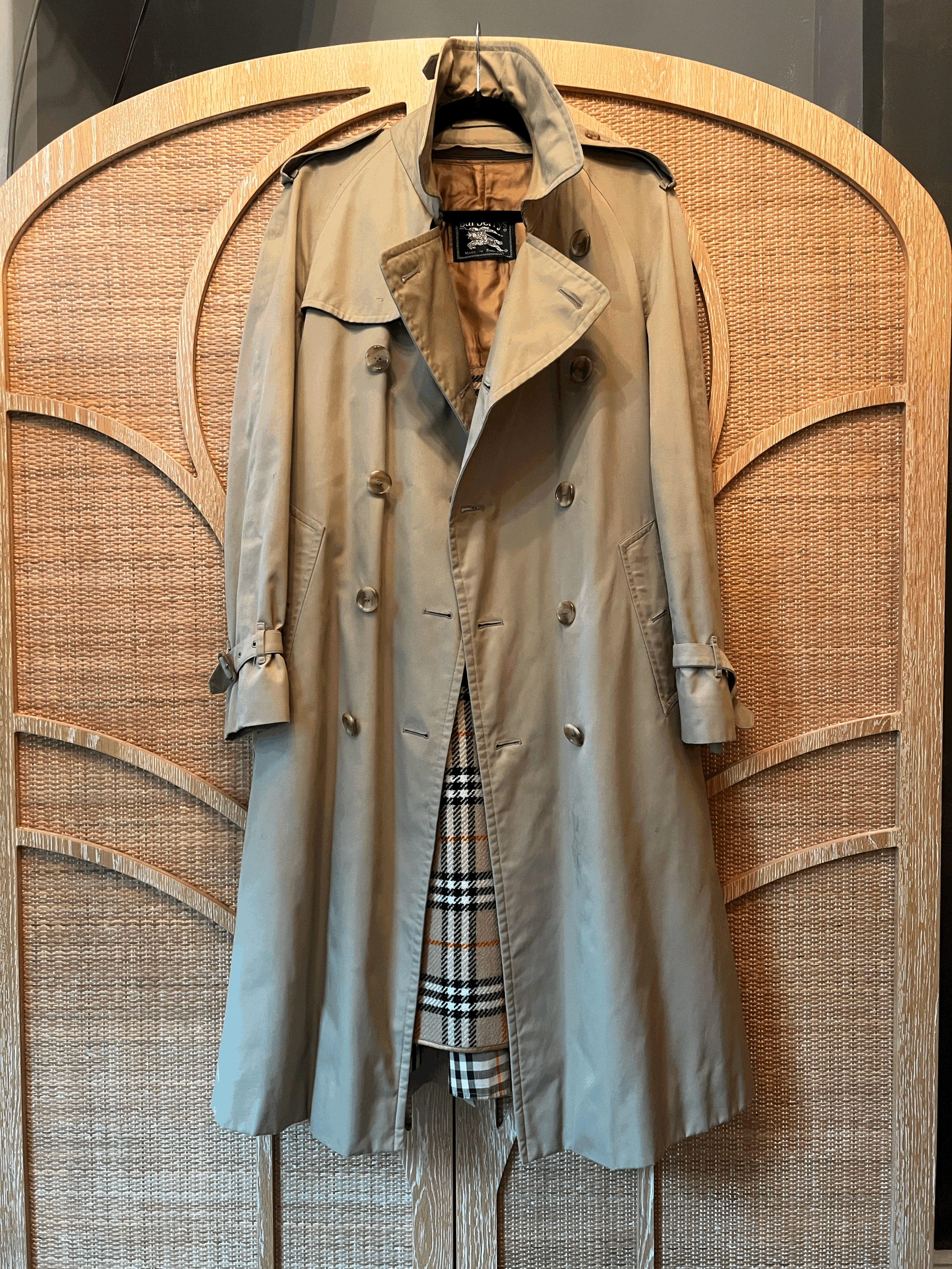 1980s Burberrys Trench Coat with Zip out Nova Check Plaid Lining