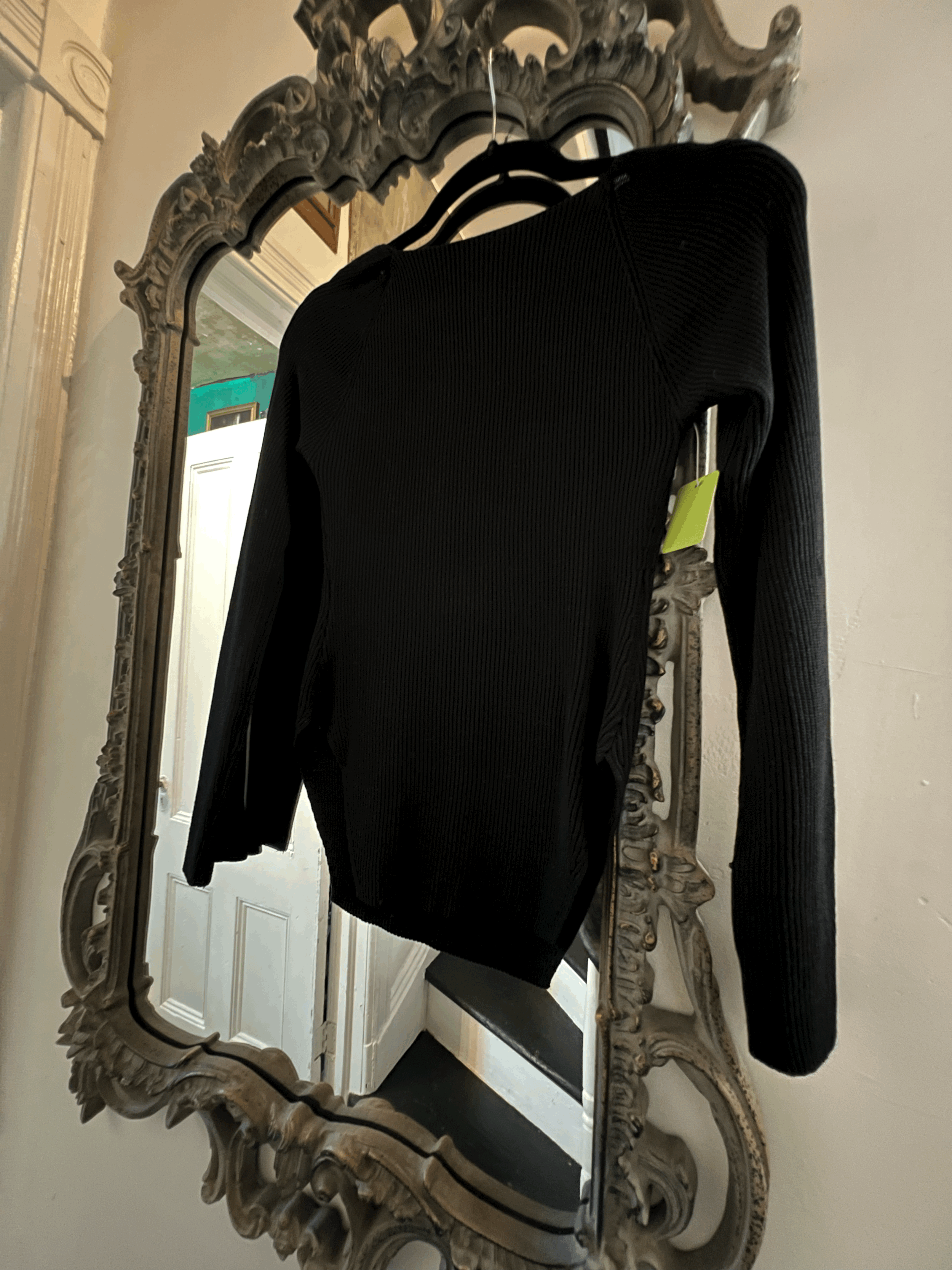 Edit Black Sweetheart Ribknit Sweater with shaped hem Sz M back