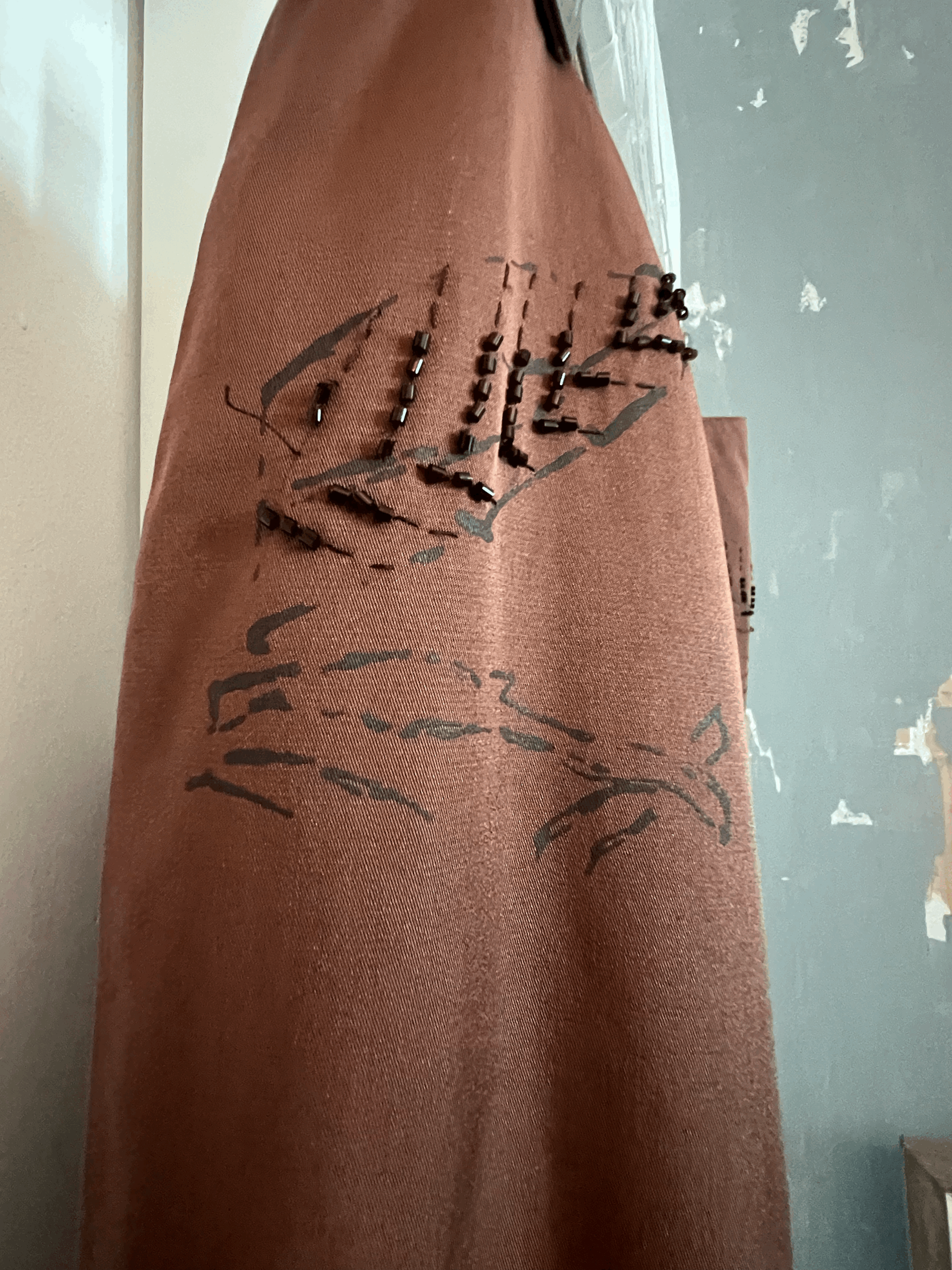 SS1999 Alberta Ferretti Runway Brown Silk Floral Trousers Y2K Sz 6 40 beading