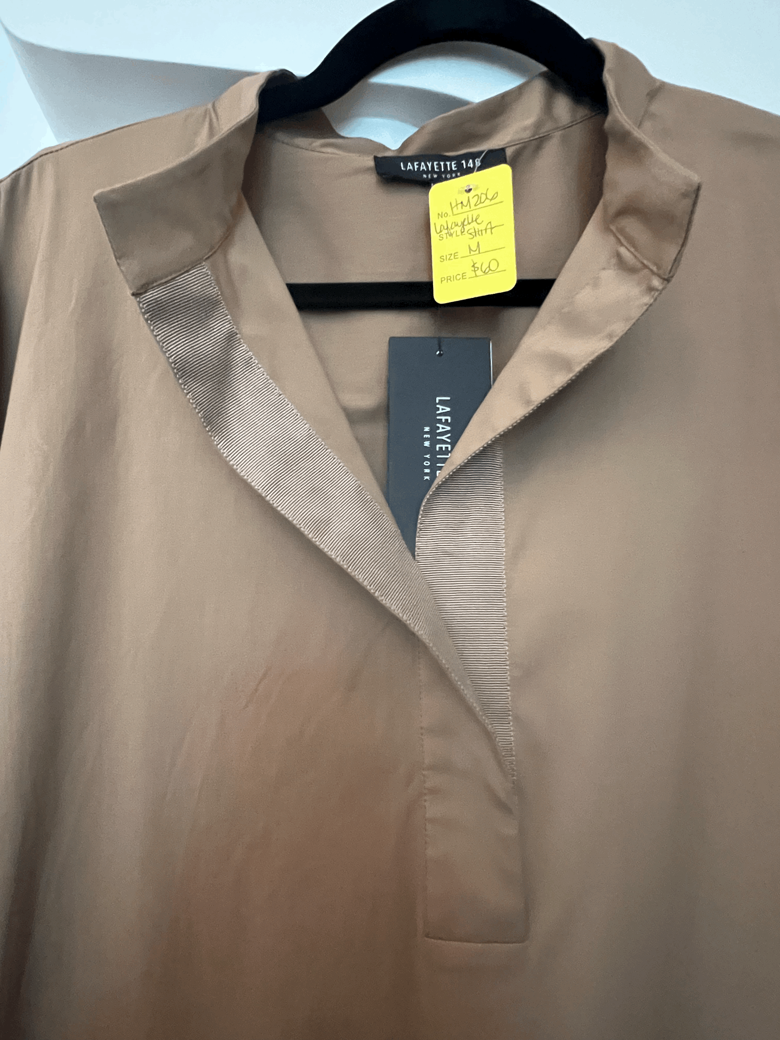 Lafayette 148 3/4 Sleeve Brown Henley Pull Over Shirt with Slits Sz M detail