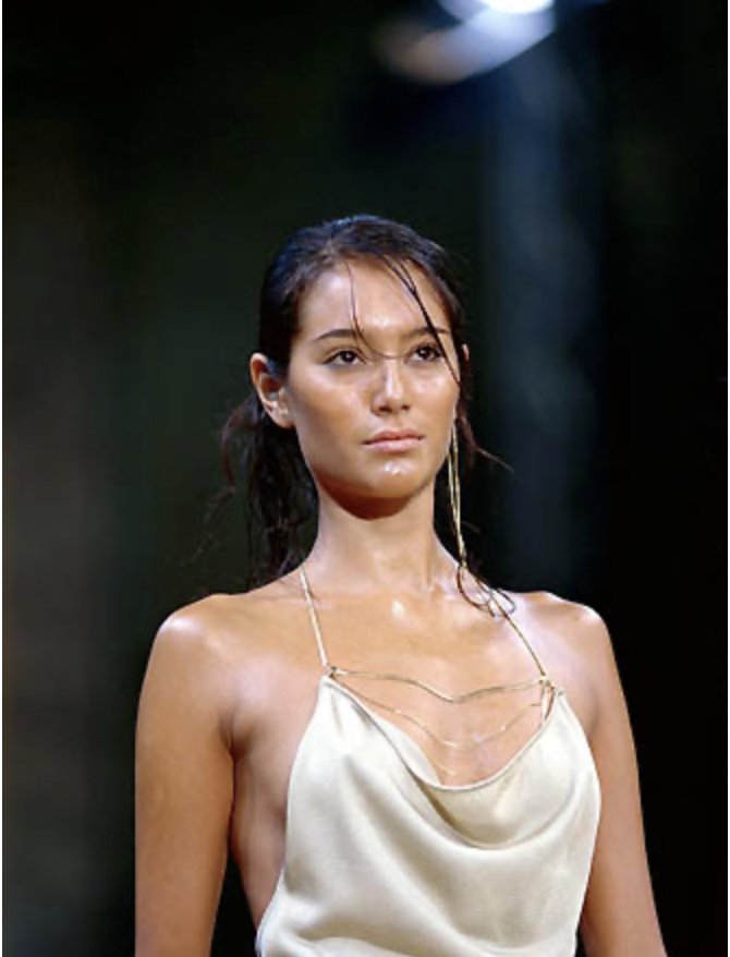 2000s ABS Allen Schwartz Ivory Satin Draped Camisole top with Rhinestone Jewels Sz 4 runway