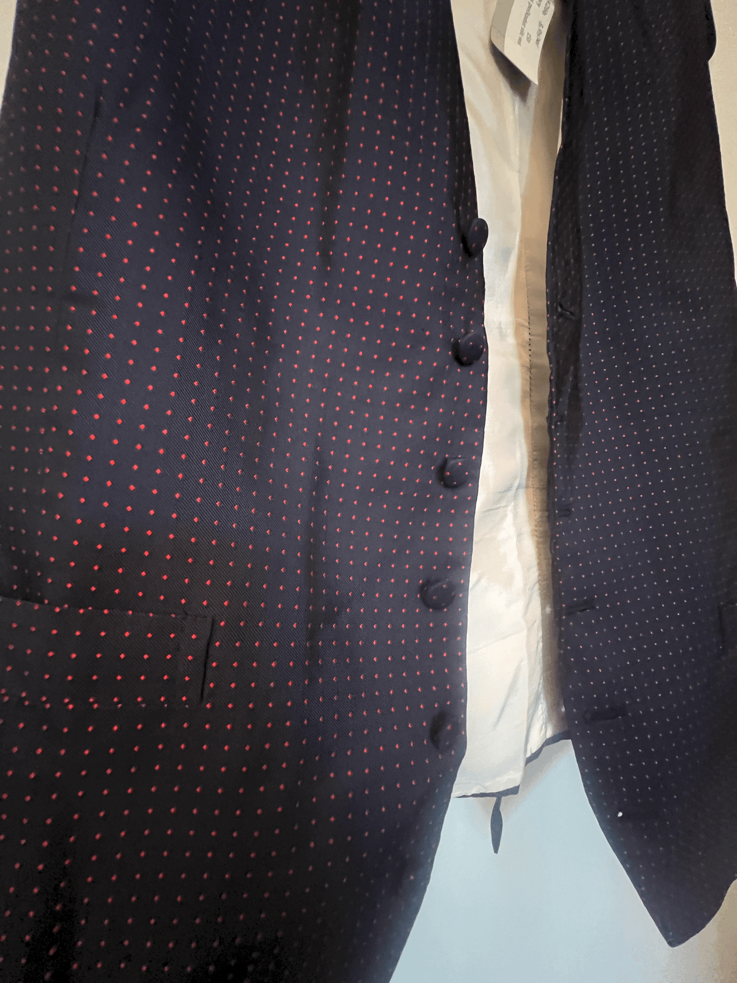 Vintage 40s-50s Mens S Fisher London Navy Dot Silk Vest Sz 42 swatch