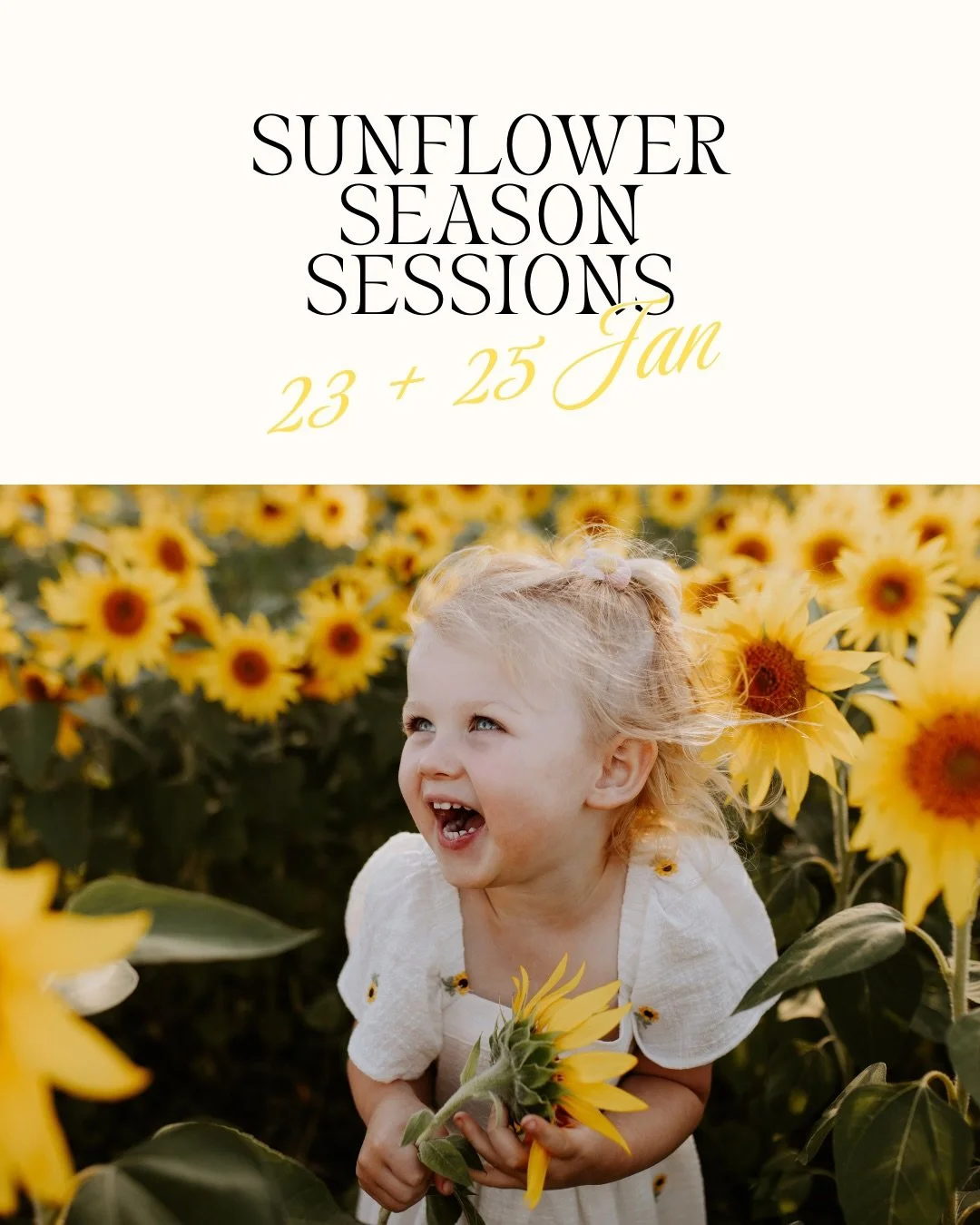 Sunflower Season Sessions are back for 2026! 🌻

That golden little window each Summer when the fields are glowing and life slows down just enough.

This season, I&rsquo;ll be offering a very limited number of sessions on January 23 + 25.

They&rsquo