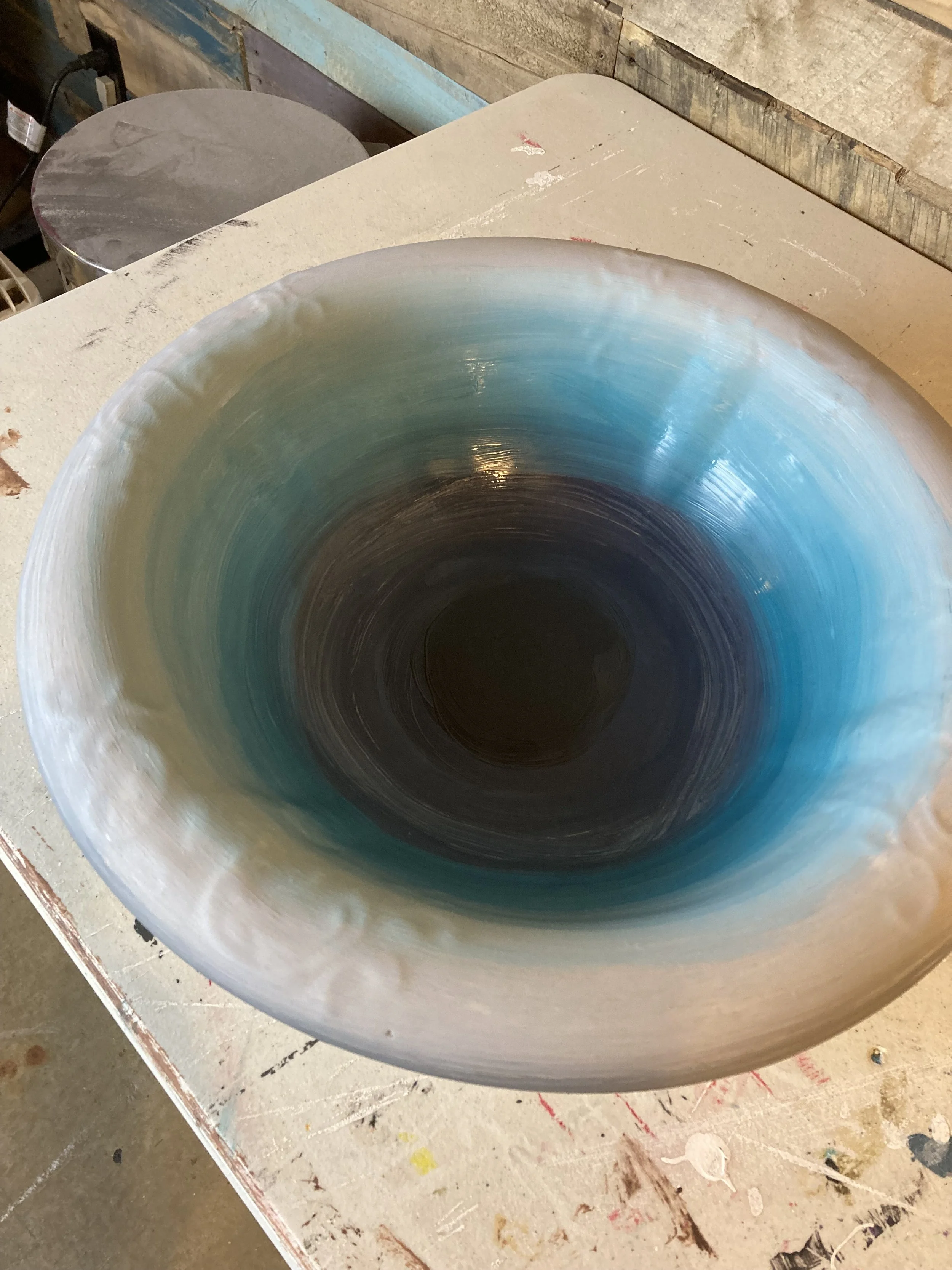 The basins almost completed color. It took Packy a while to figure out a good way to produce the pigment, but we finally got there.