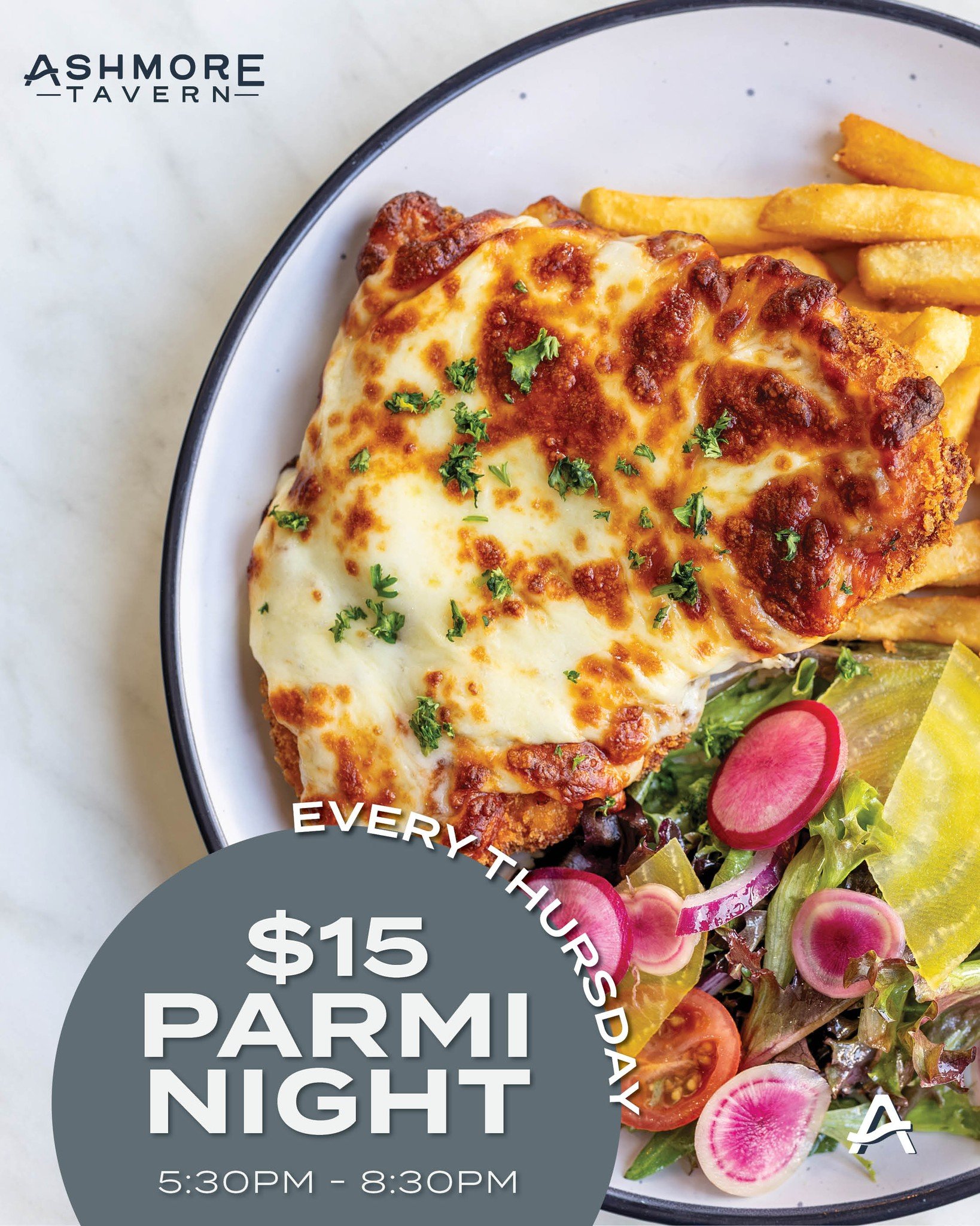 You can't buy happiness, but you can buy a parmi, and that's kind of the same thing! 😉

Enjoy our $15 Parmi Night special every Thursday night between 5:30pm to 8:30pm!

Book a table now with the link in our bio 📲 

#AshmoreTavern #ParmiNight #Ashm
