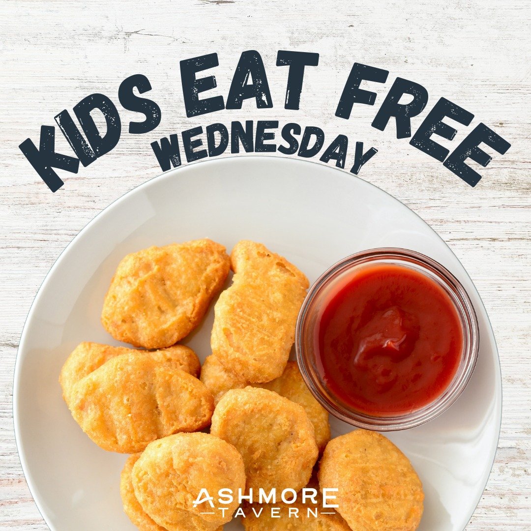 Kids Eat Free Wednesday night at Ashmore Tavern!

Choose from:
💥 Nuggets &amp; Chips
💥 Barra Bites &amp; Chips
💥 Cheeseburger &amp; Chips
💥 Kids Pizza &amp; Chips
💥 Alfredo Pasta (V)

And did we mention all kids&rsquo; meals come with ice cream 